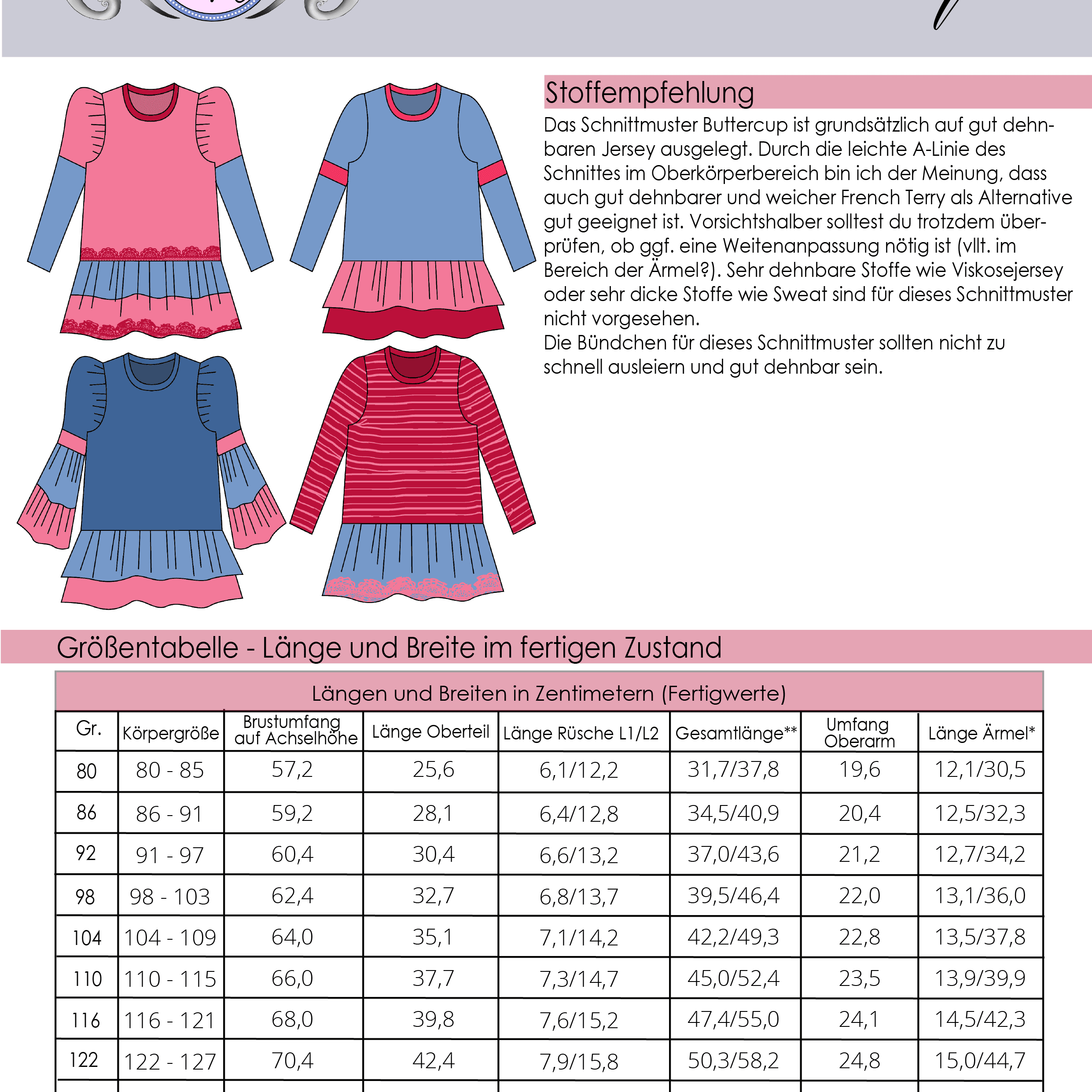 Schnittmuster Kleid Buttercup Gr. 80 bis 152 - Sewando