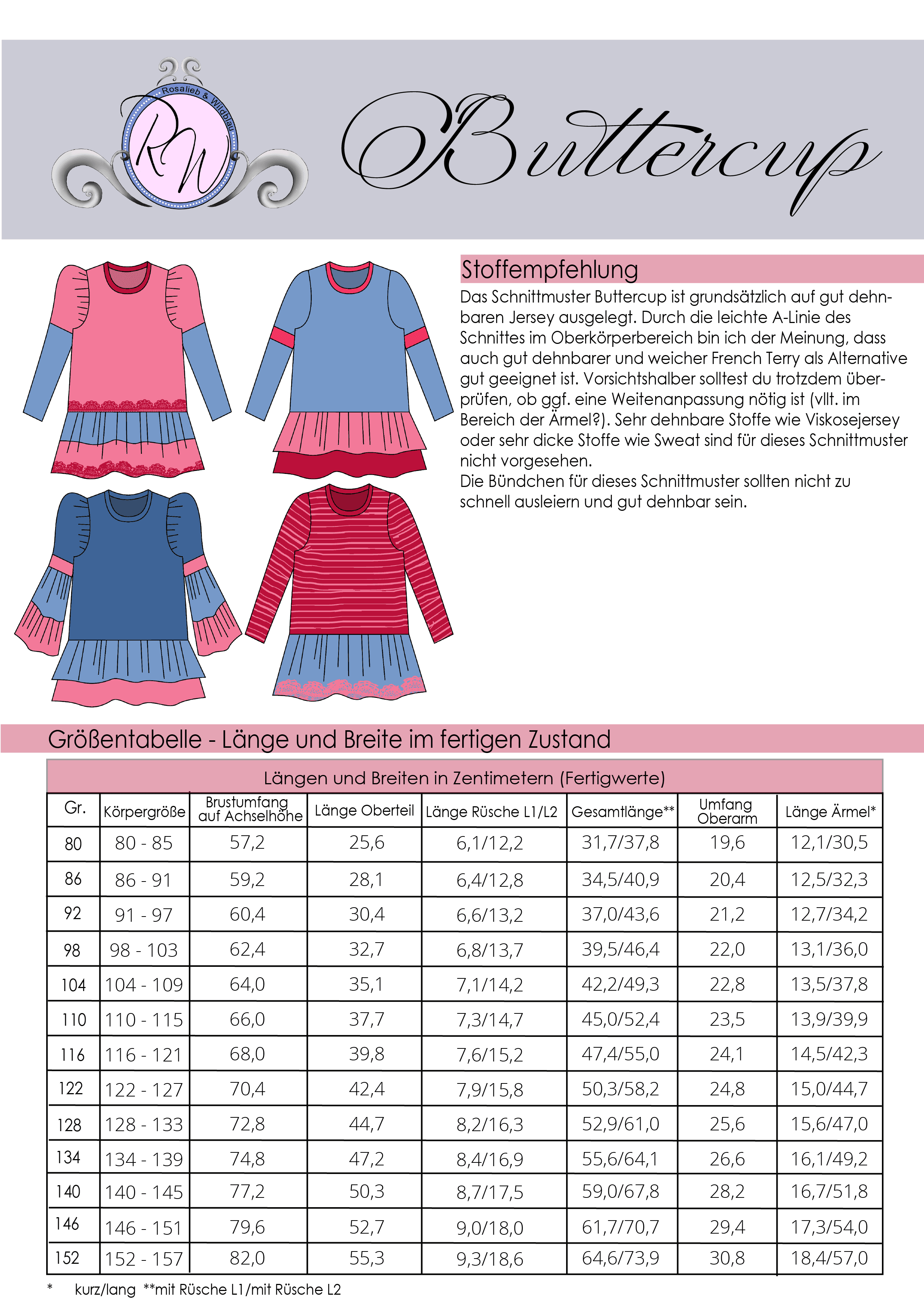 Schnittmuster Kleid Buttercup Gr. 80 bis 152 - Sewando