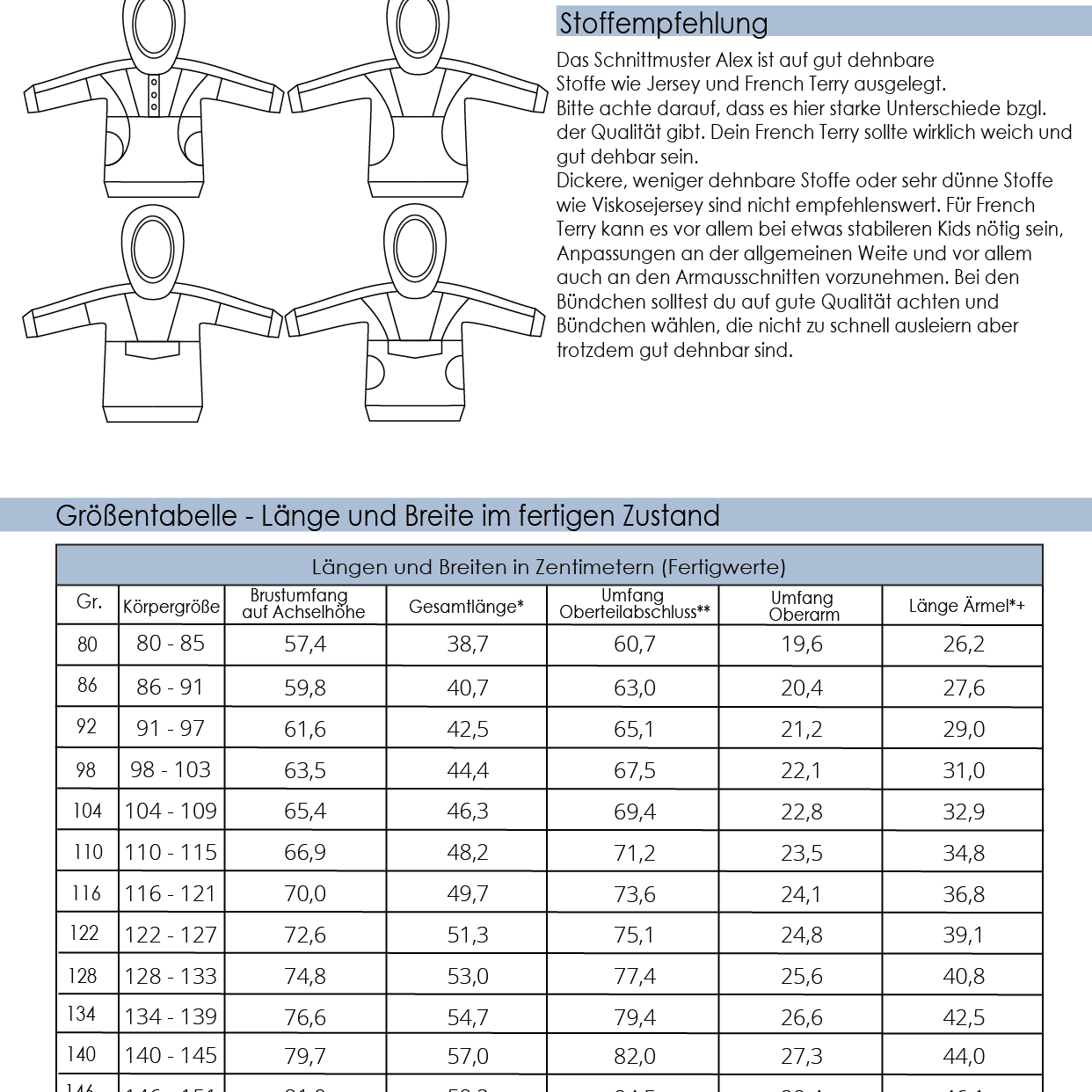 Schnittmuster Pullover Alex Gr. 80 bis 152 - Sewando