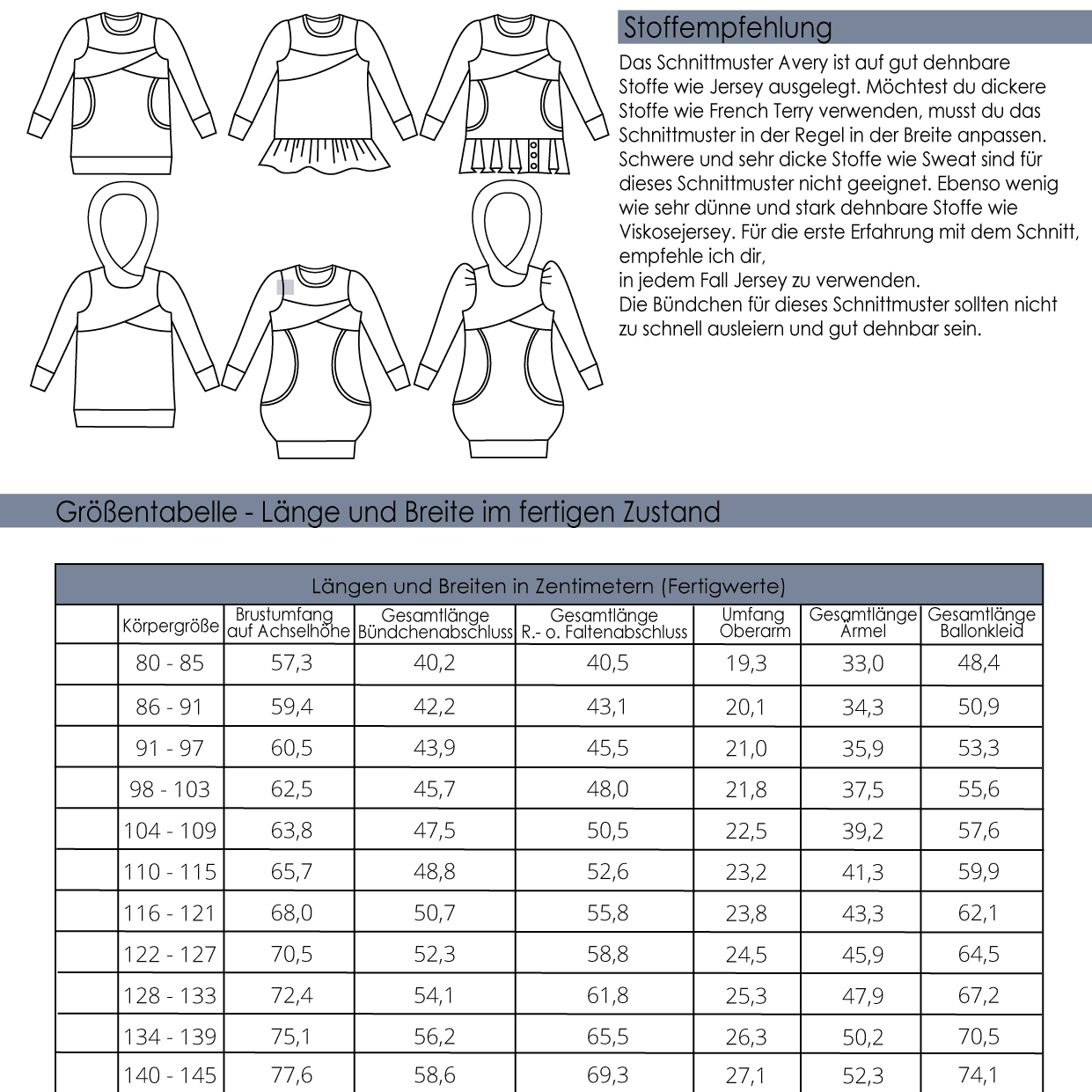 Schnittmuster Hoodie Avery Gr. 80 bis 152 - Sewando