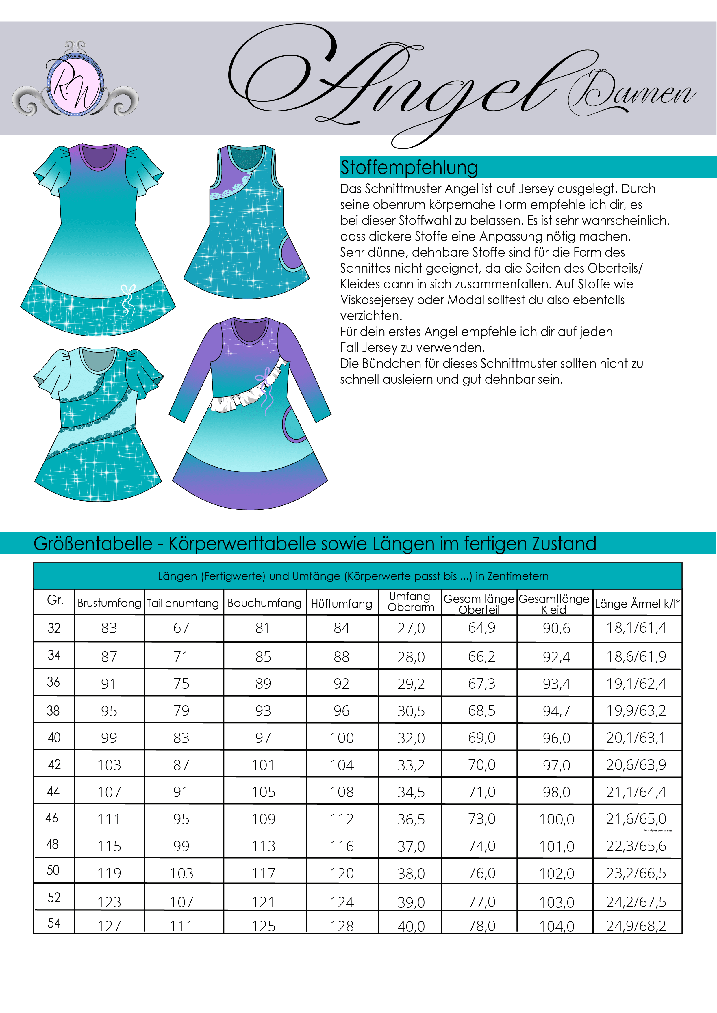 Schnittmuster Kleid Tunika Angel Damen Gr. 32 bis 54 - Sewando