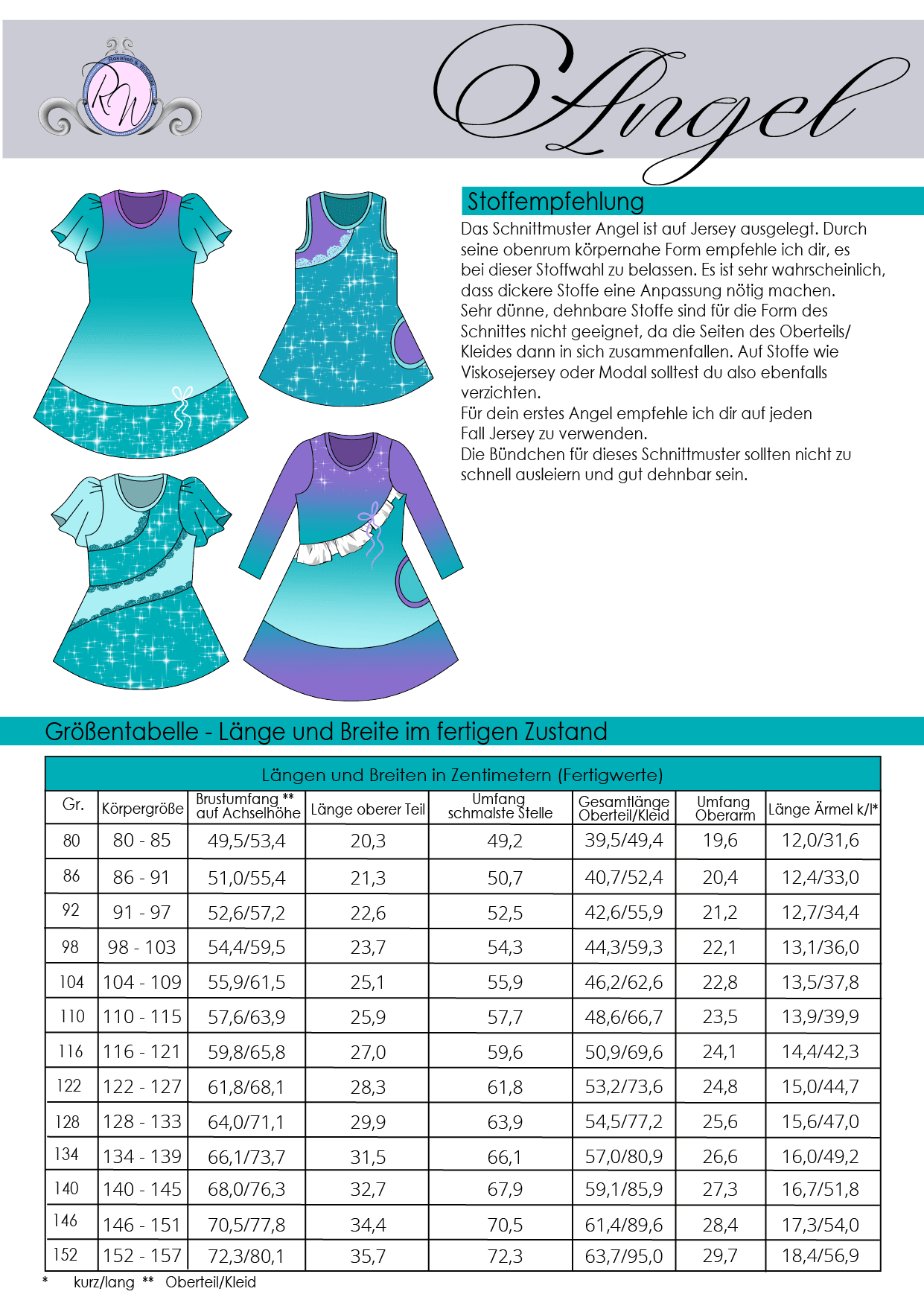 Schnittmuster Kleid Angel Gr. 80 bis 152 - Sewando