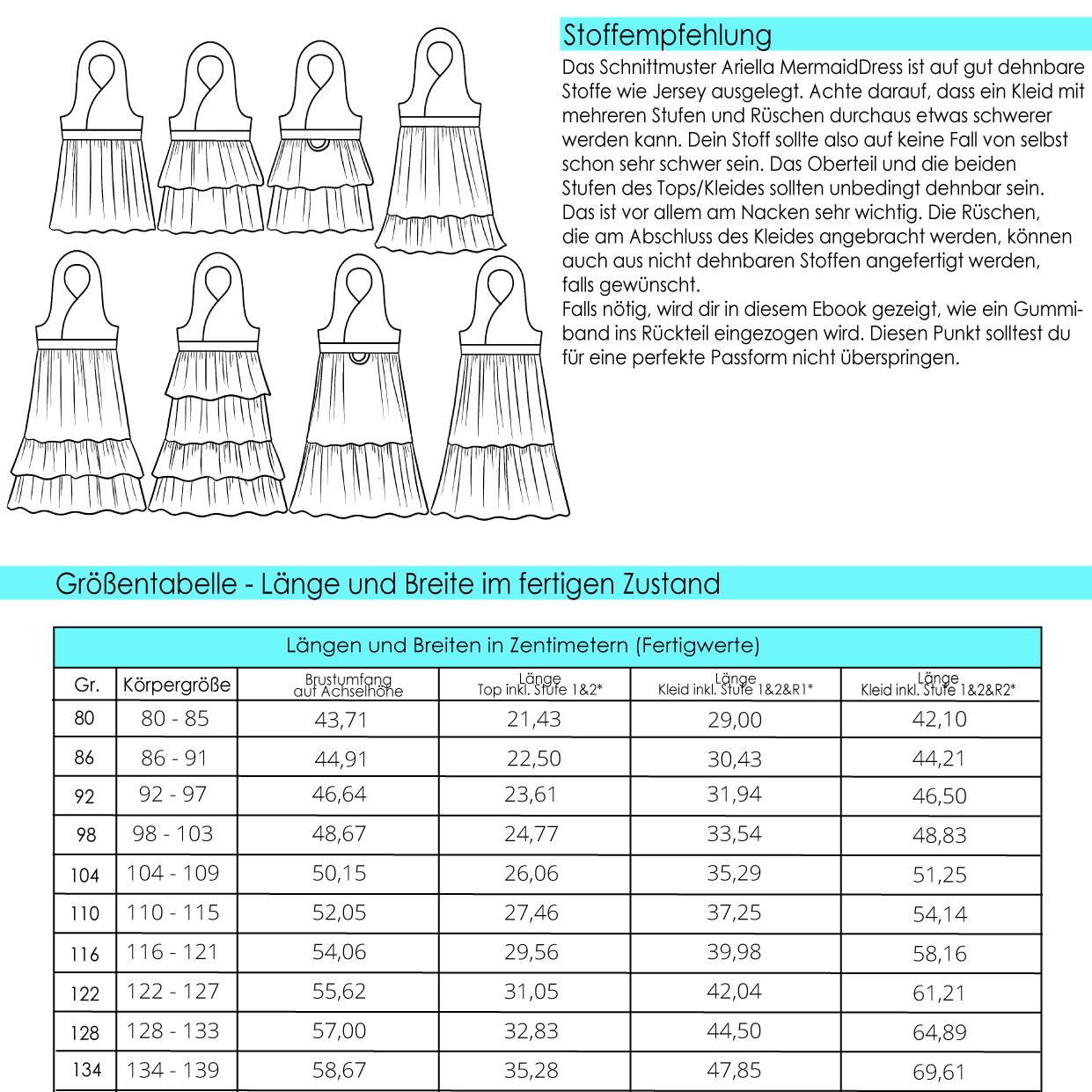 Schnittmuster Ariella MermaidDress Gr. 80 bis 152 - Sewando