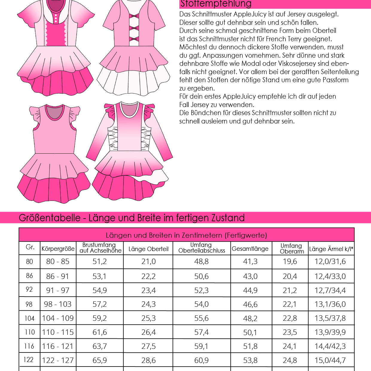 Schnittmuster Kleid AppleJuicy Gr. 80 bis 152 - Sewando