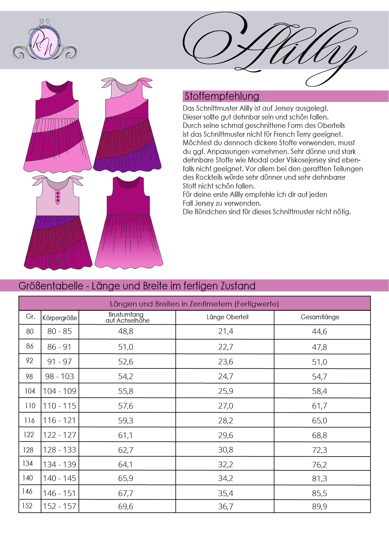Schnittmuster Kleid Alilly Gr. 80 bis 152 - Sewando