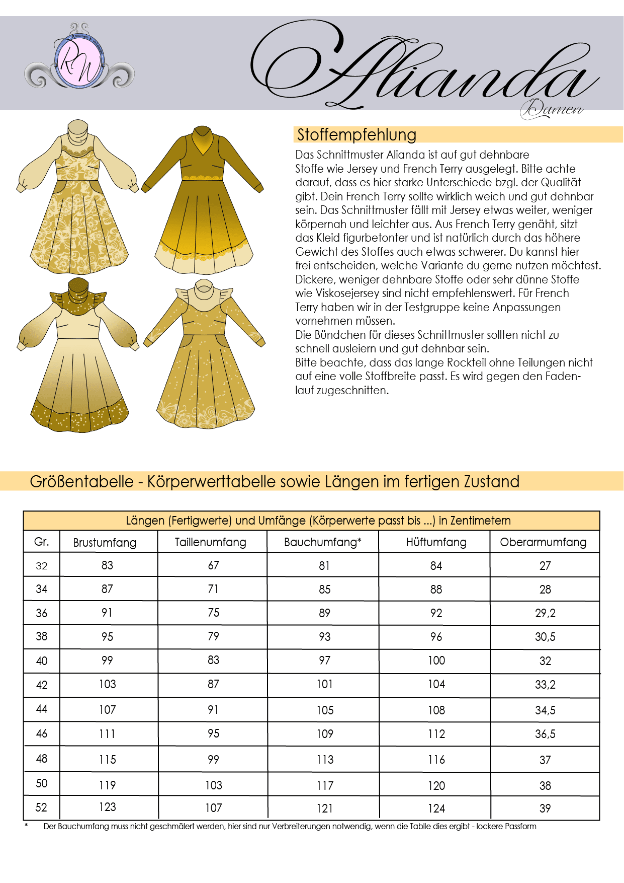 Schnittmuster Kleid Alianda Gr. 32 bis 52 - Sewando