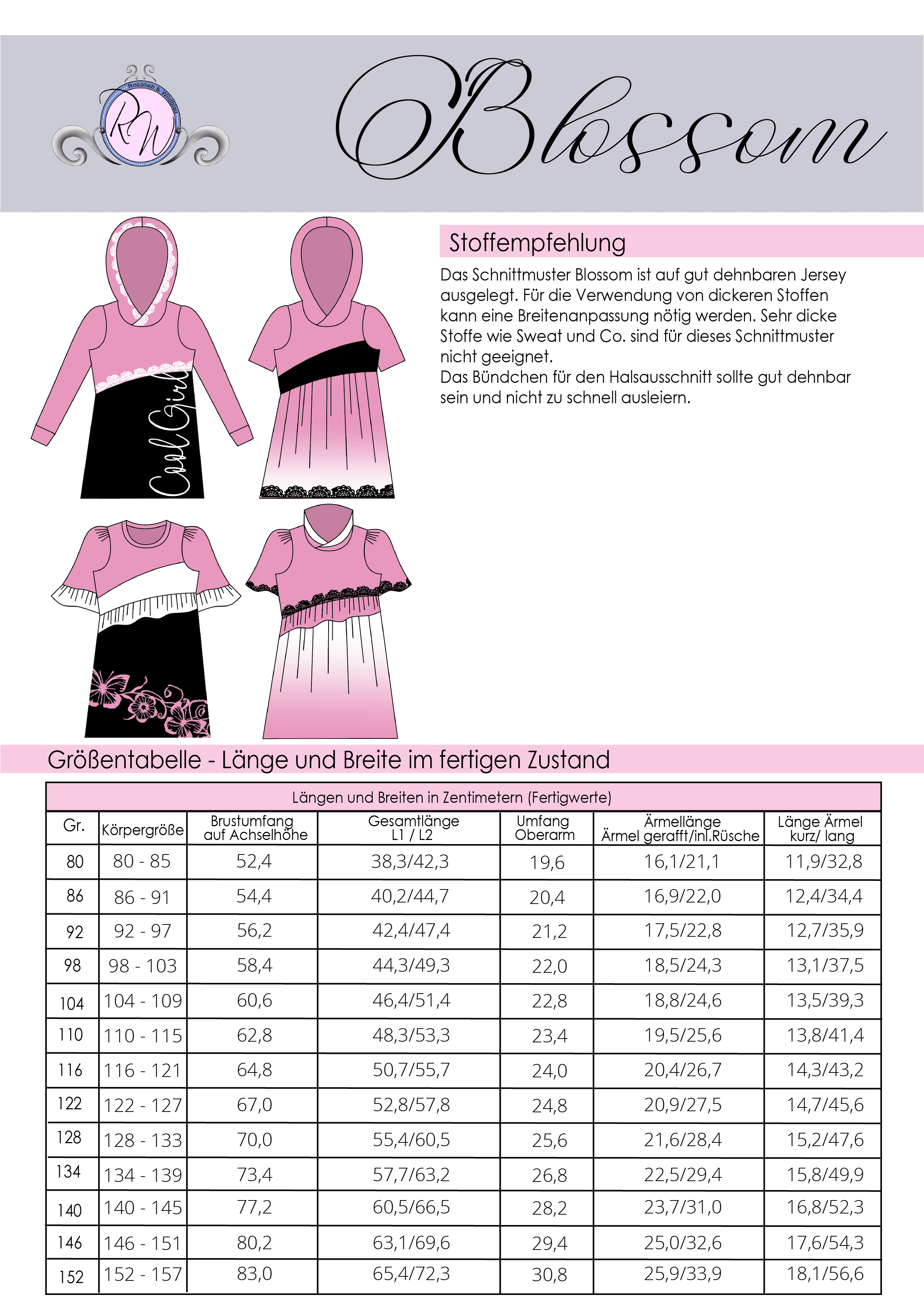 Schnittmuster Blossom Gr. 80 bis 152 - Sewando