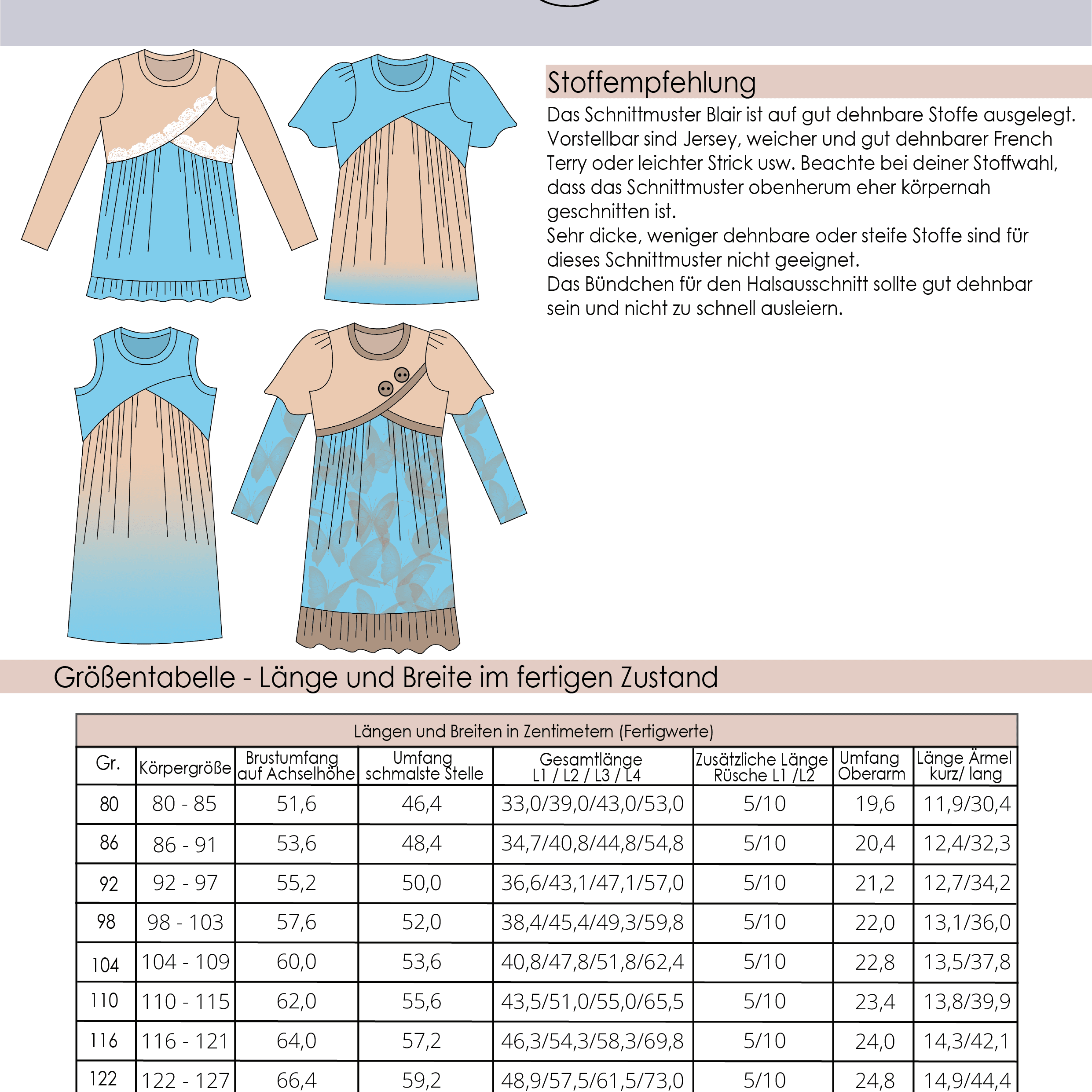 Schnittmuster Blair Gr. 80 bis 152 - Sewando