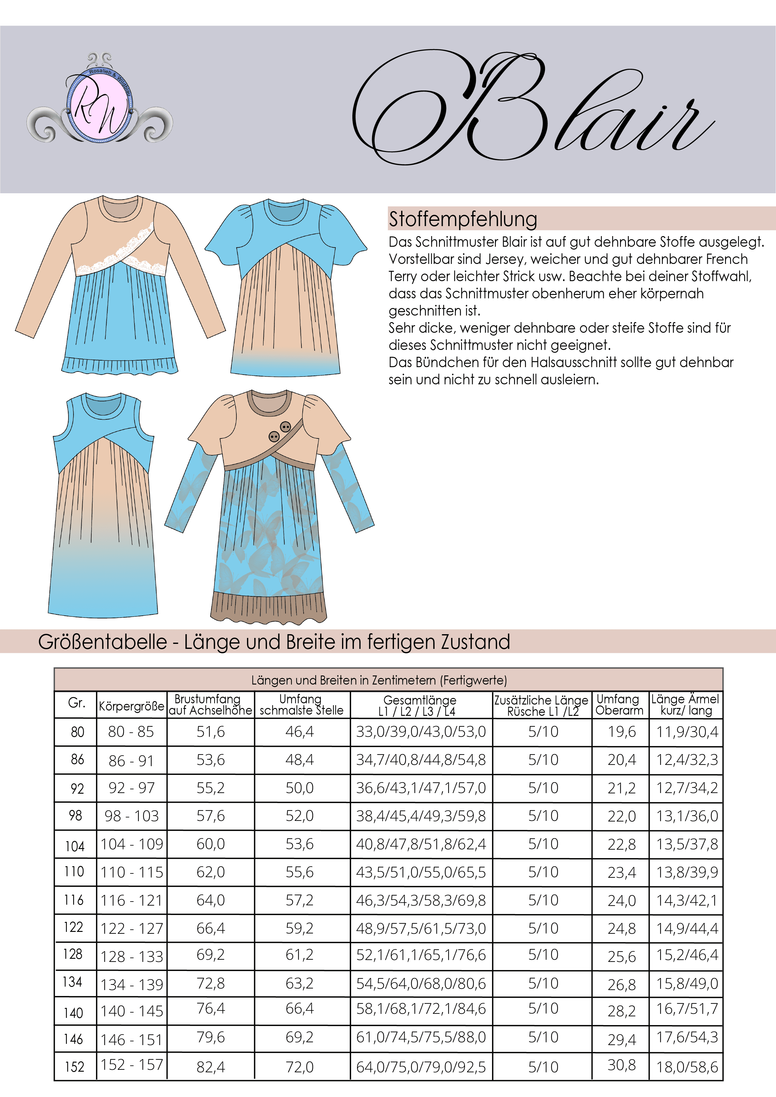 Schnittmuster Blair Gr. 80 bis 152 - Sewando