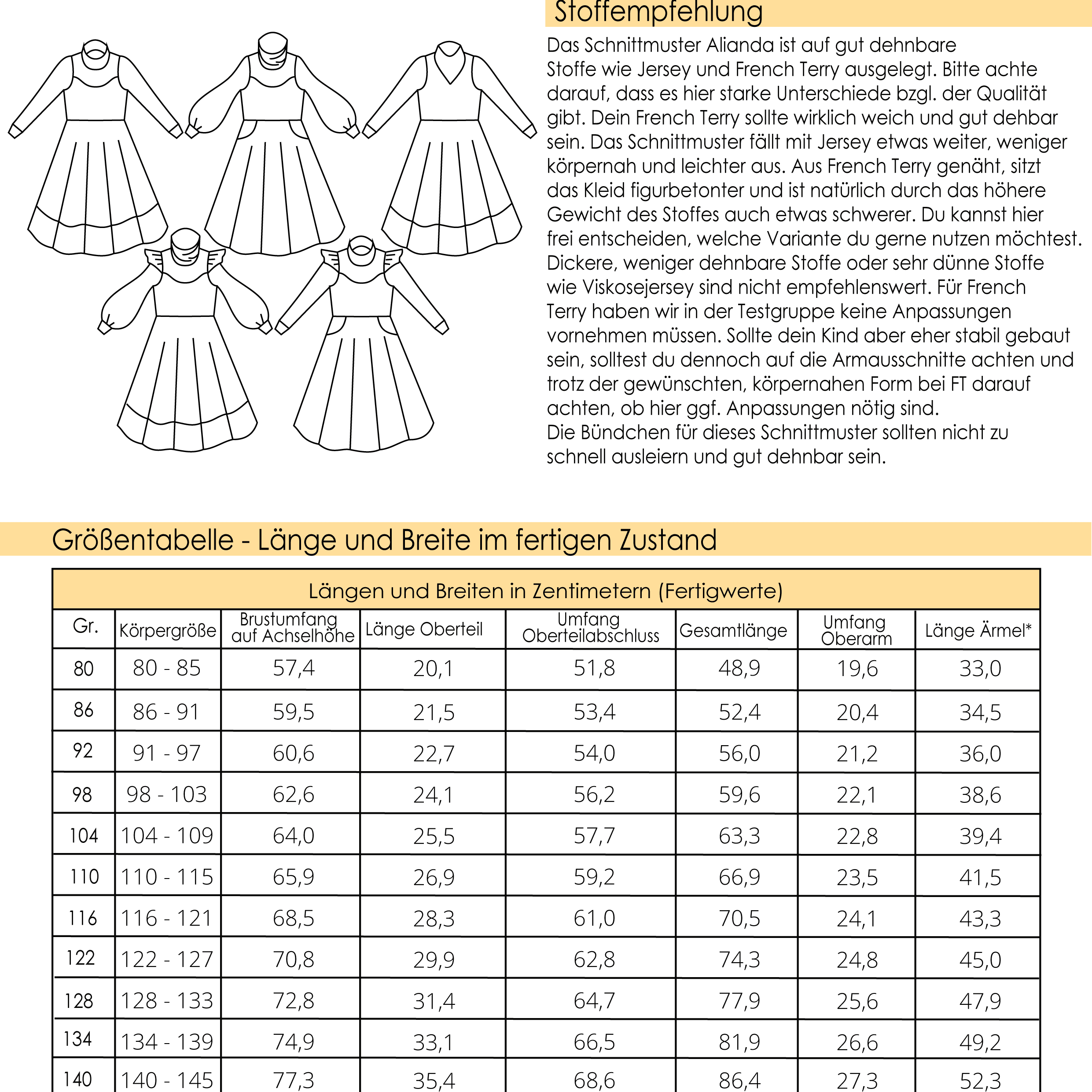 Schnittmuster Kleid Alianda Gr. 80 bis 152 - Sewando