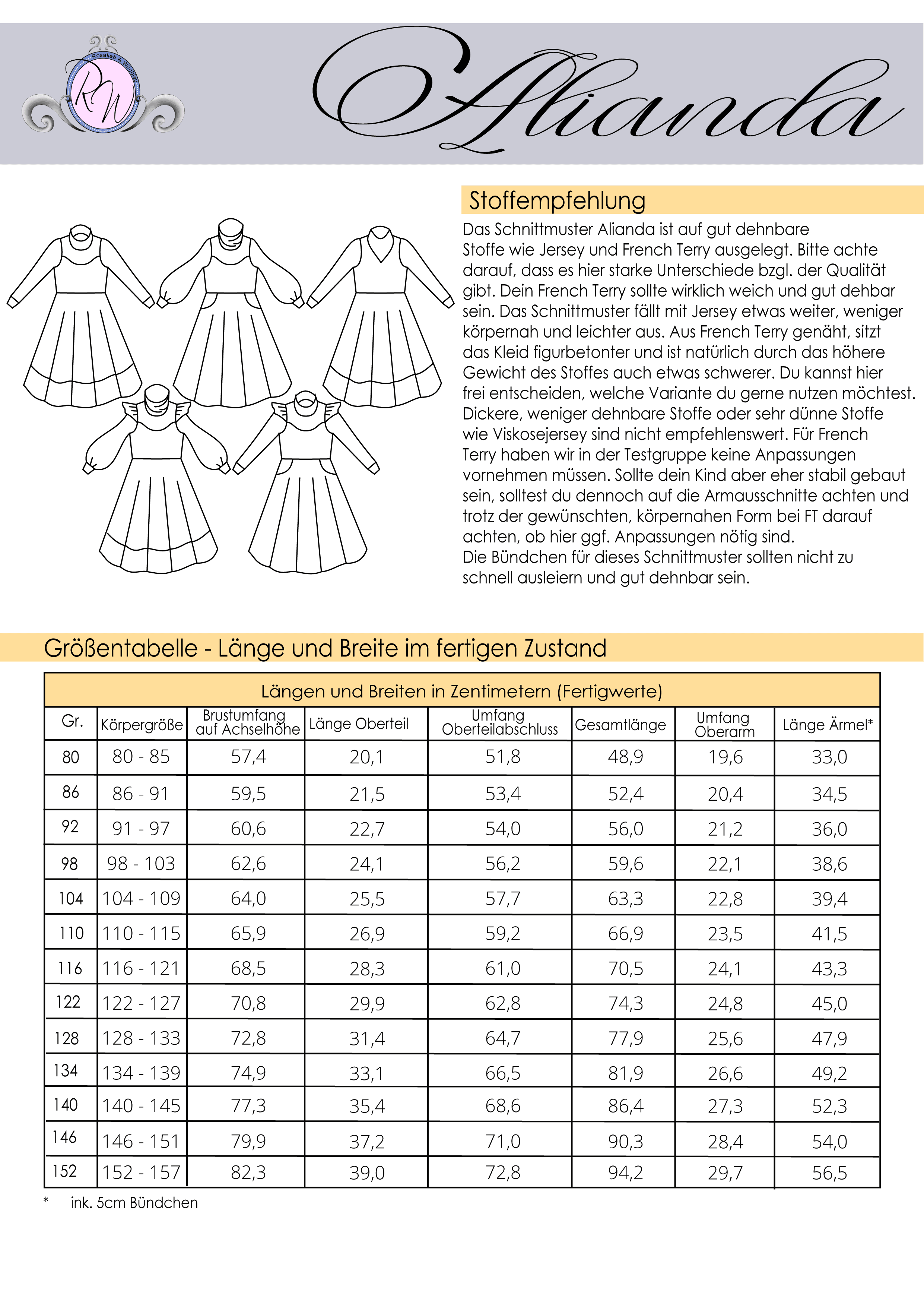 Schnittmuster Kleid Alianda Gr. 80 bis 152 - Sewando