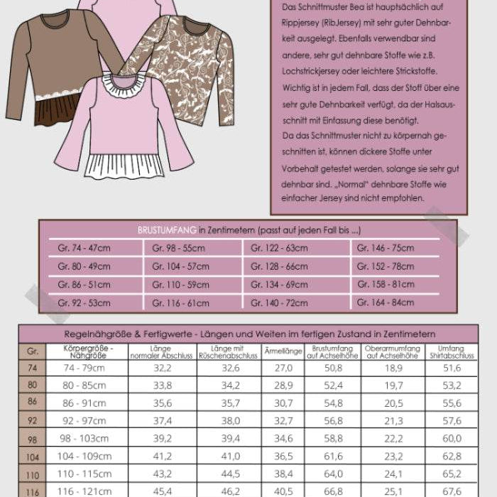 Schnittmuster Bea Rippshirt Gr. 74 bis 164 - Sewando