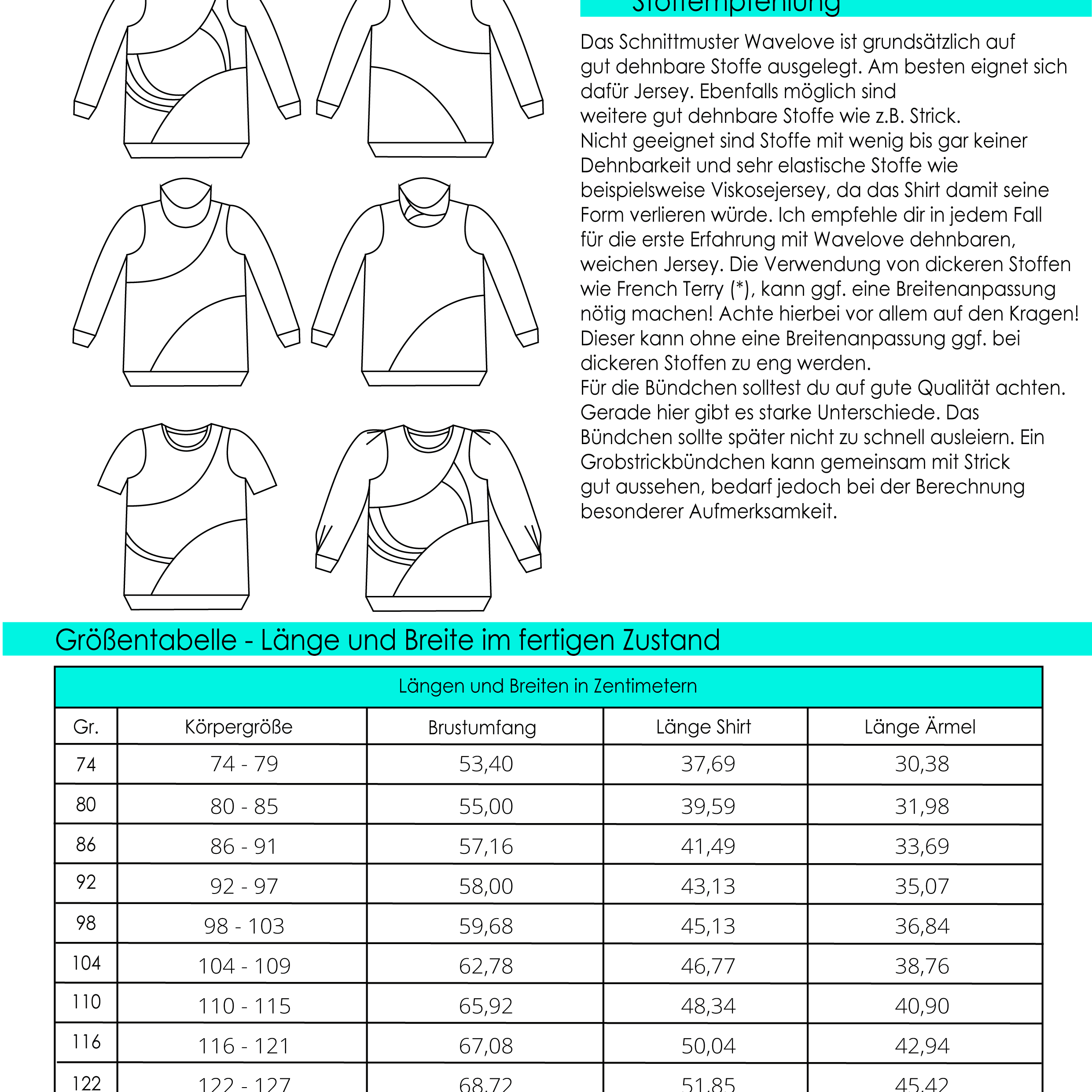 Schnittmuster Wavelove Shirt Gr. 74 bis 152 - Sewando