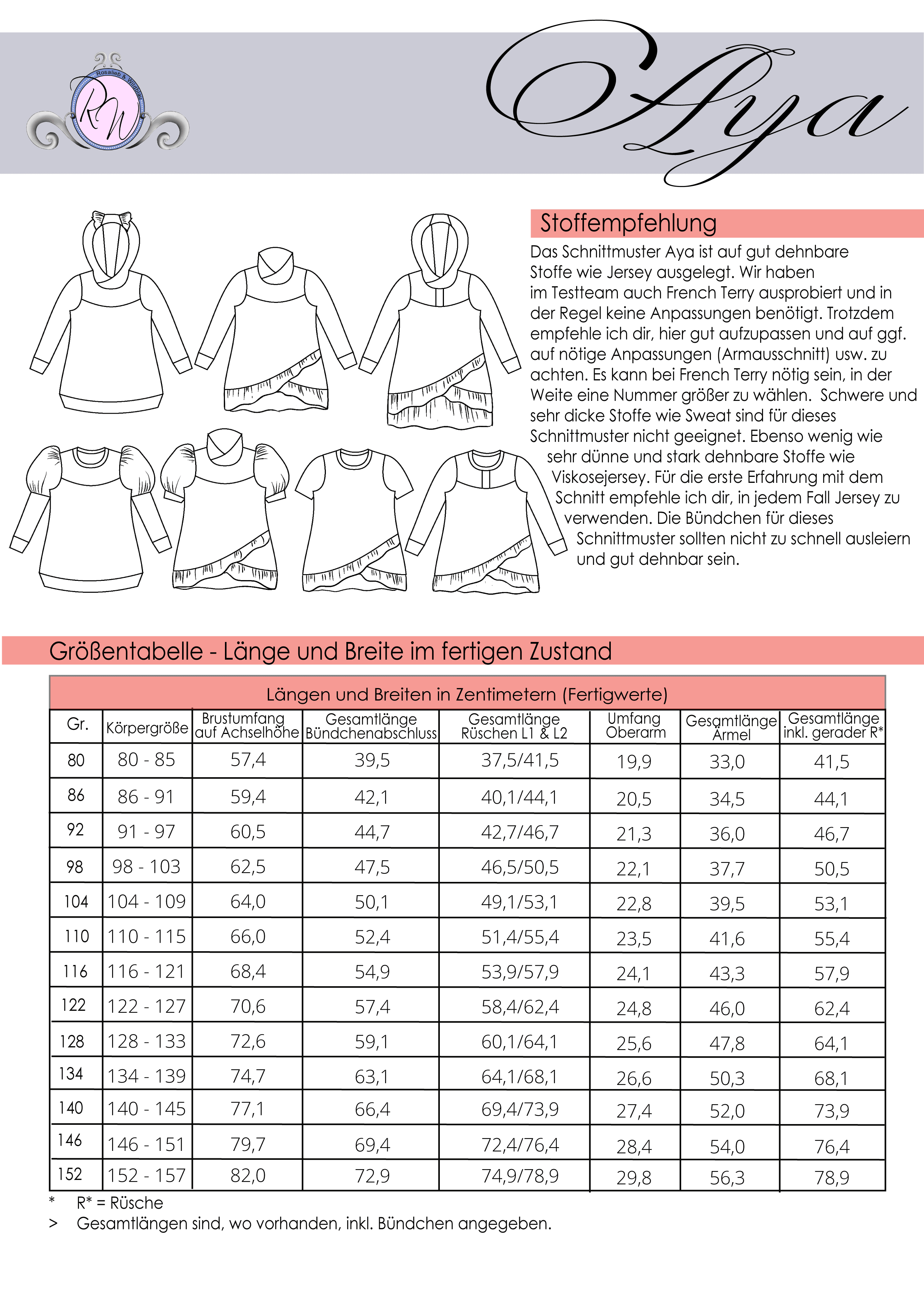Schnittmuster Aya Pullover Kleid Gr. 80 bis 152 - Sewando