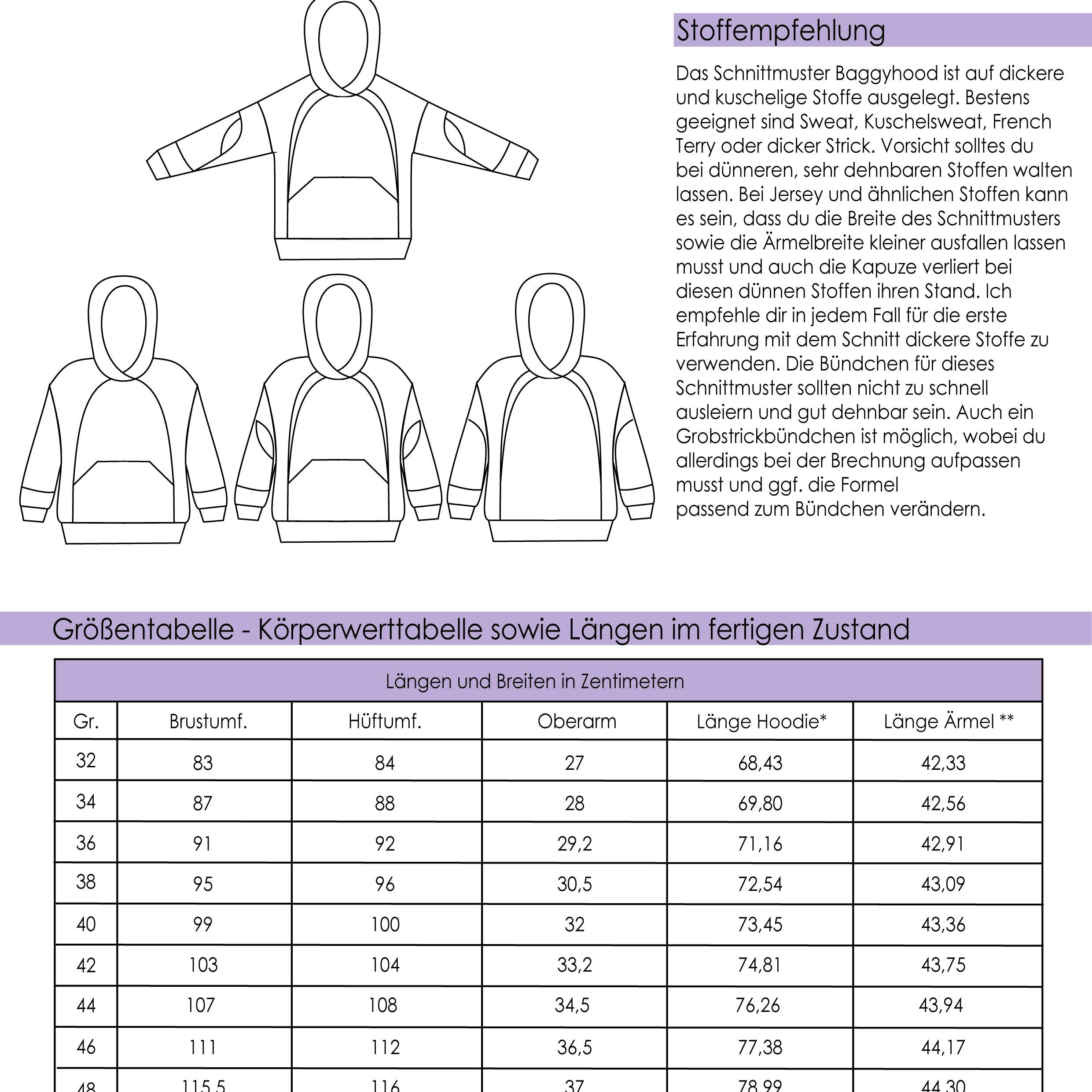 Schnittmuster Baggyhood Gr. 32 bis 54 - Sewando