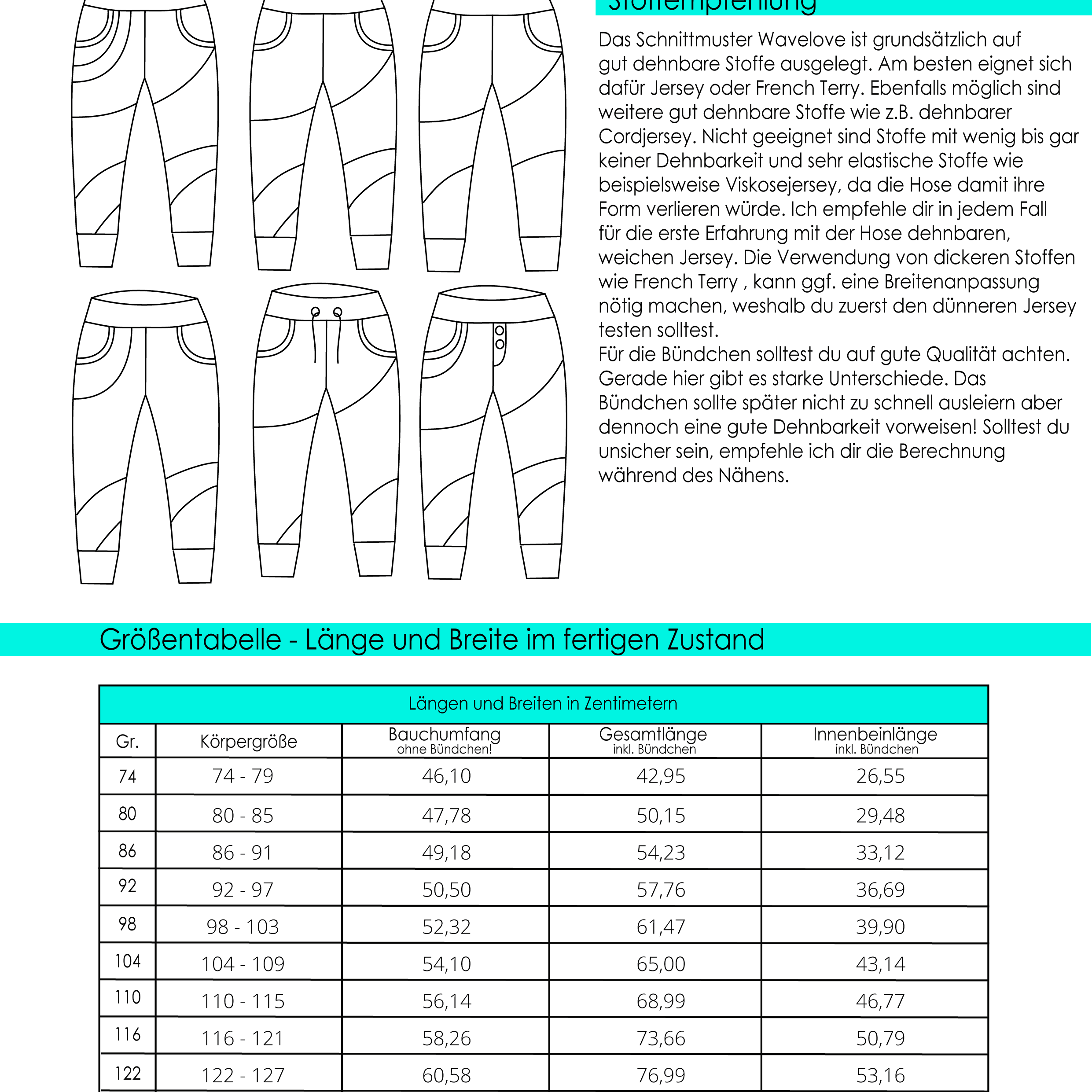 Schnittmuster Wavelove Hose Gr. 74 bis 152 - Sewando