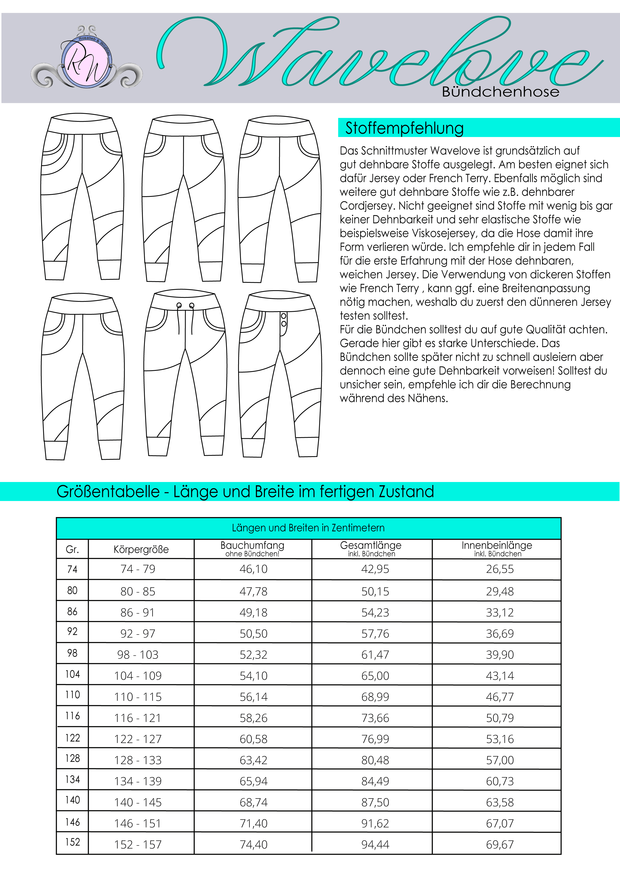 Schnittmuster Wavelove Hose Gr. 74 bis 152 - Sewando