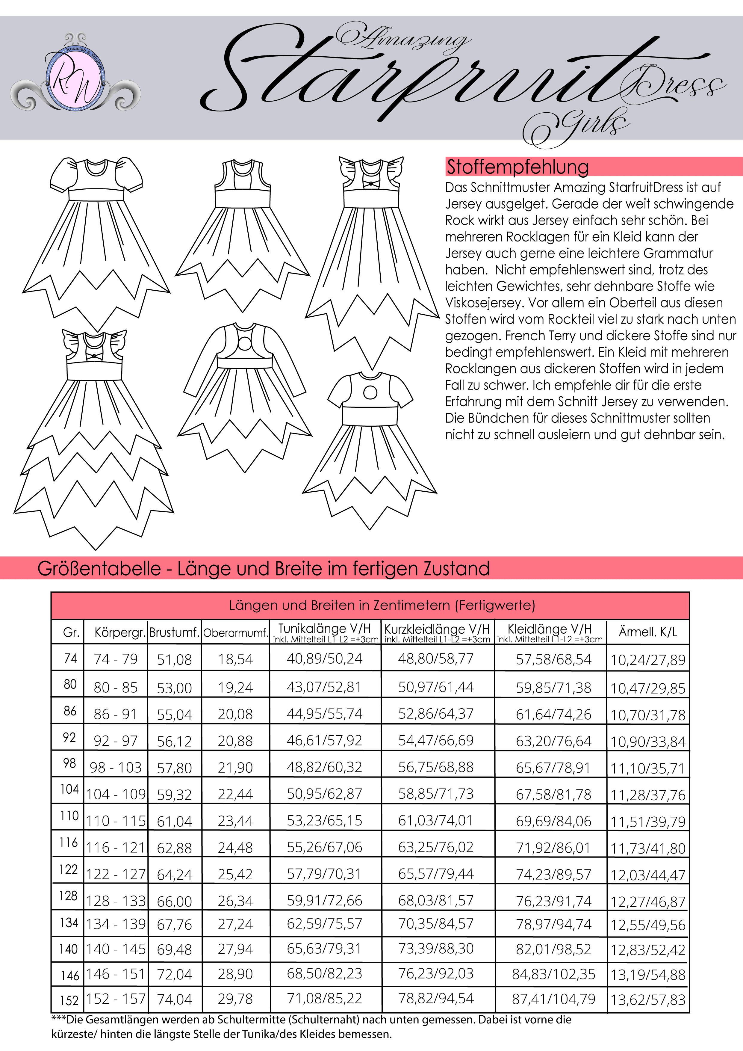 Schnittmuster AmazingStarfruitDress Gr. 74 bis 152 - Sewando