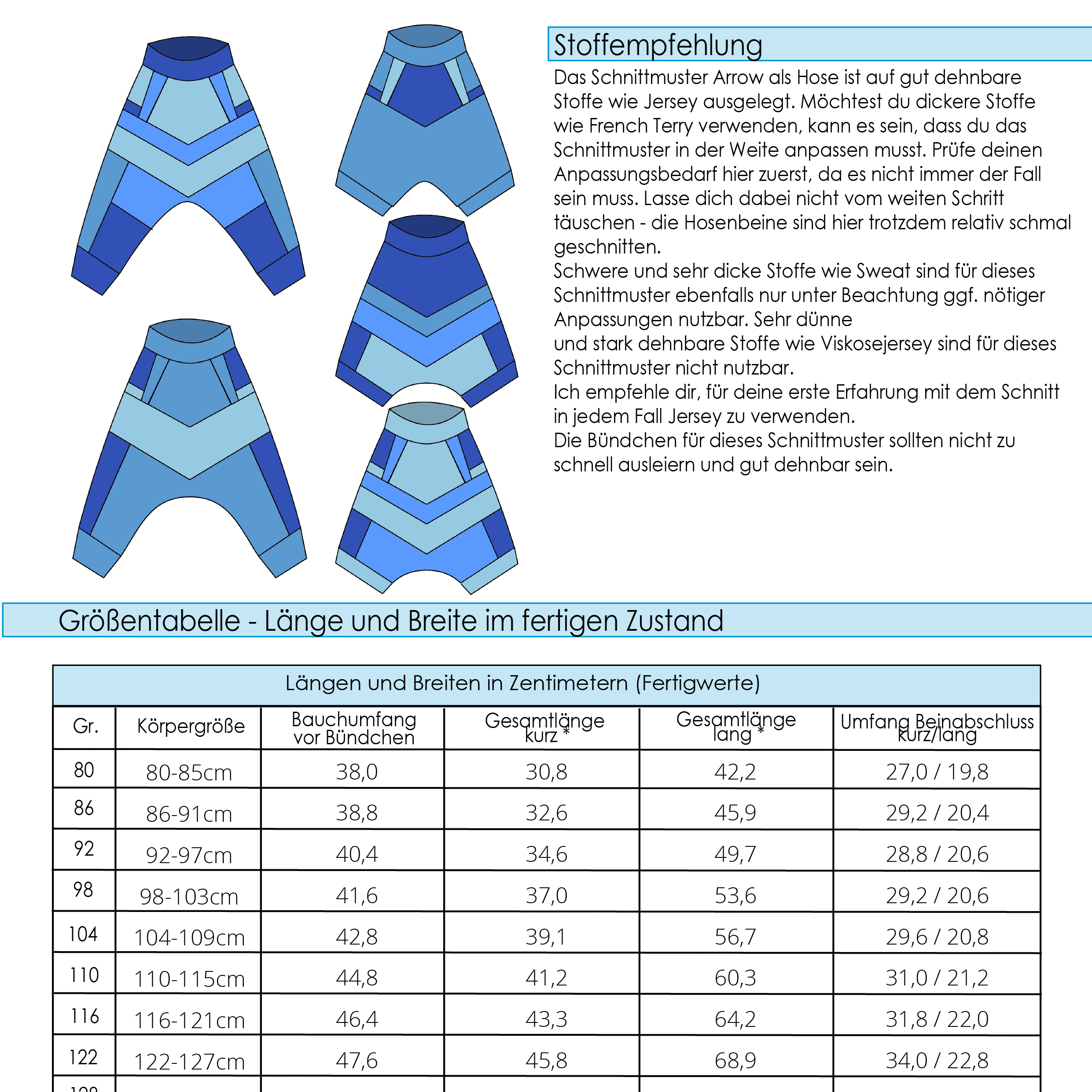 Schnittmuster Arrow Set Shirt und Hose Gr. 80 bis 152 - Sewando