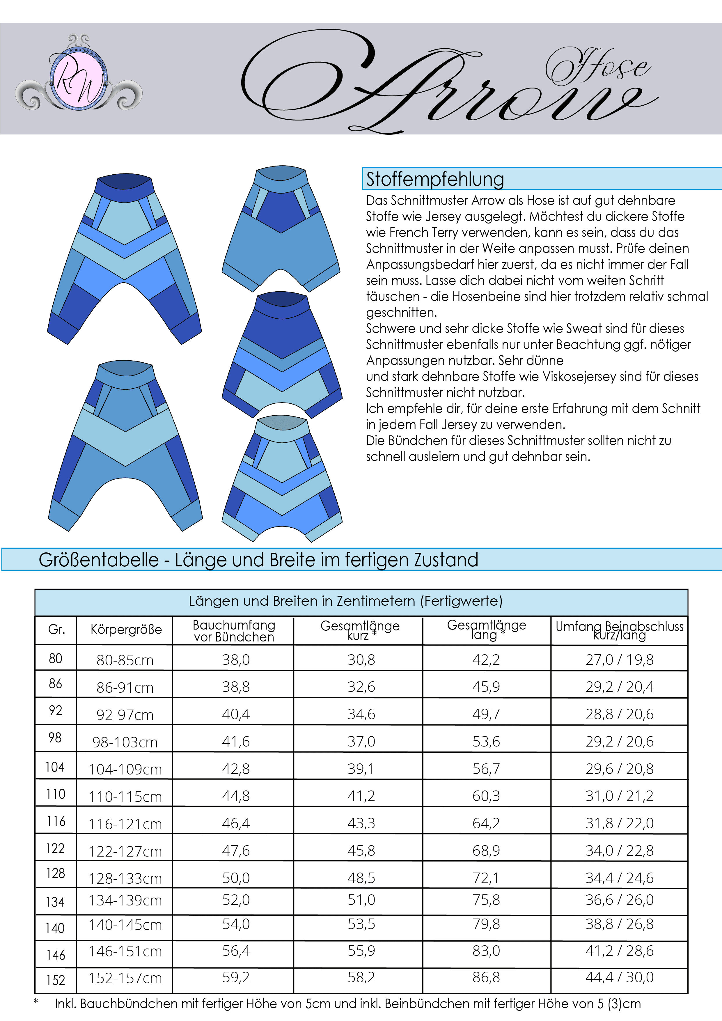 Schnittmuster Arrow Set Shirt und Hose Gr. 80 bis 152 - Sewando