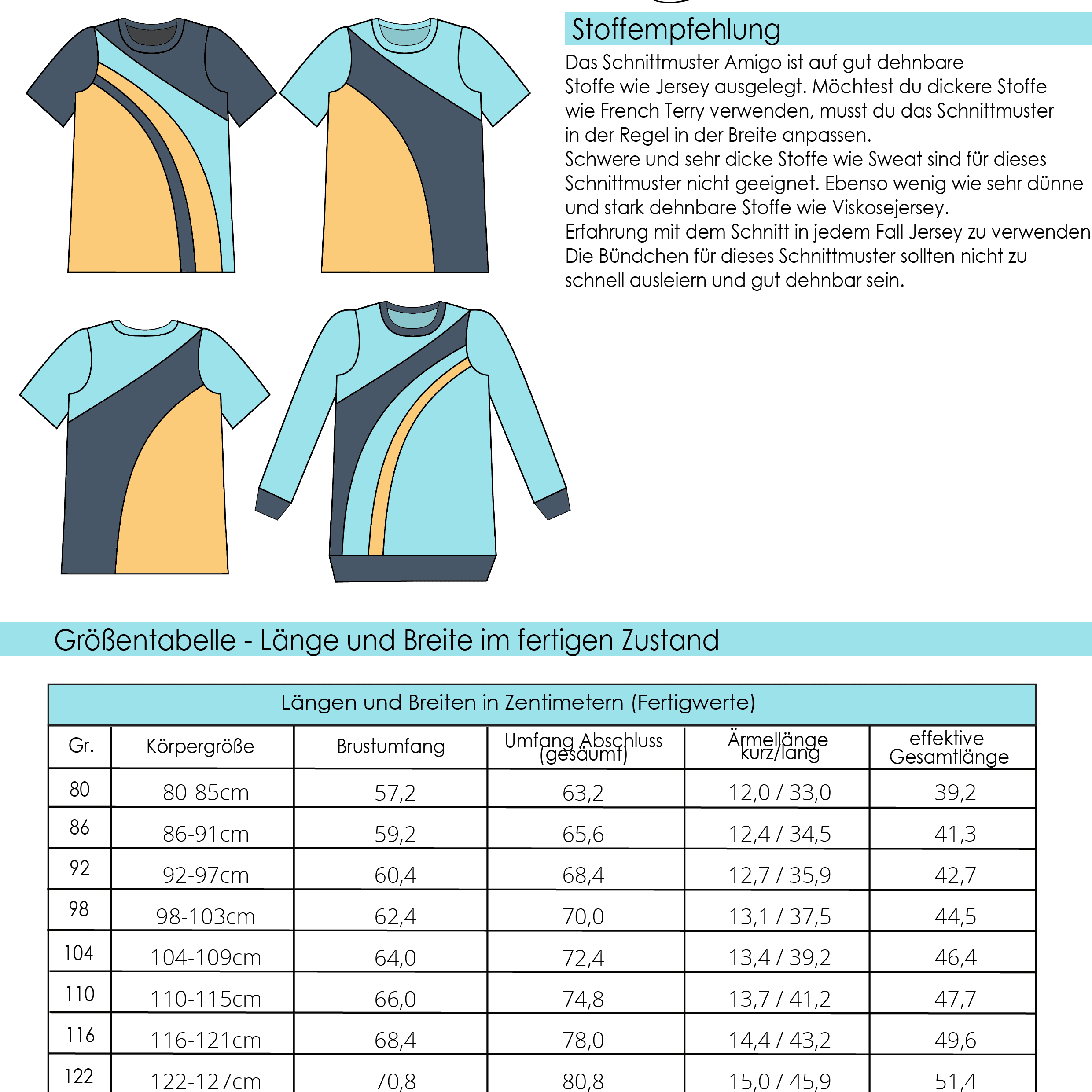 Schnittmuster Shirt Amigo Gr. 80 bis 152 - Sewando