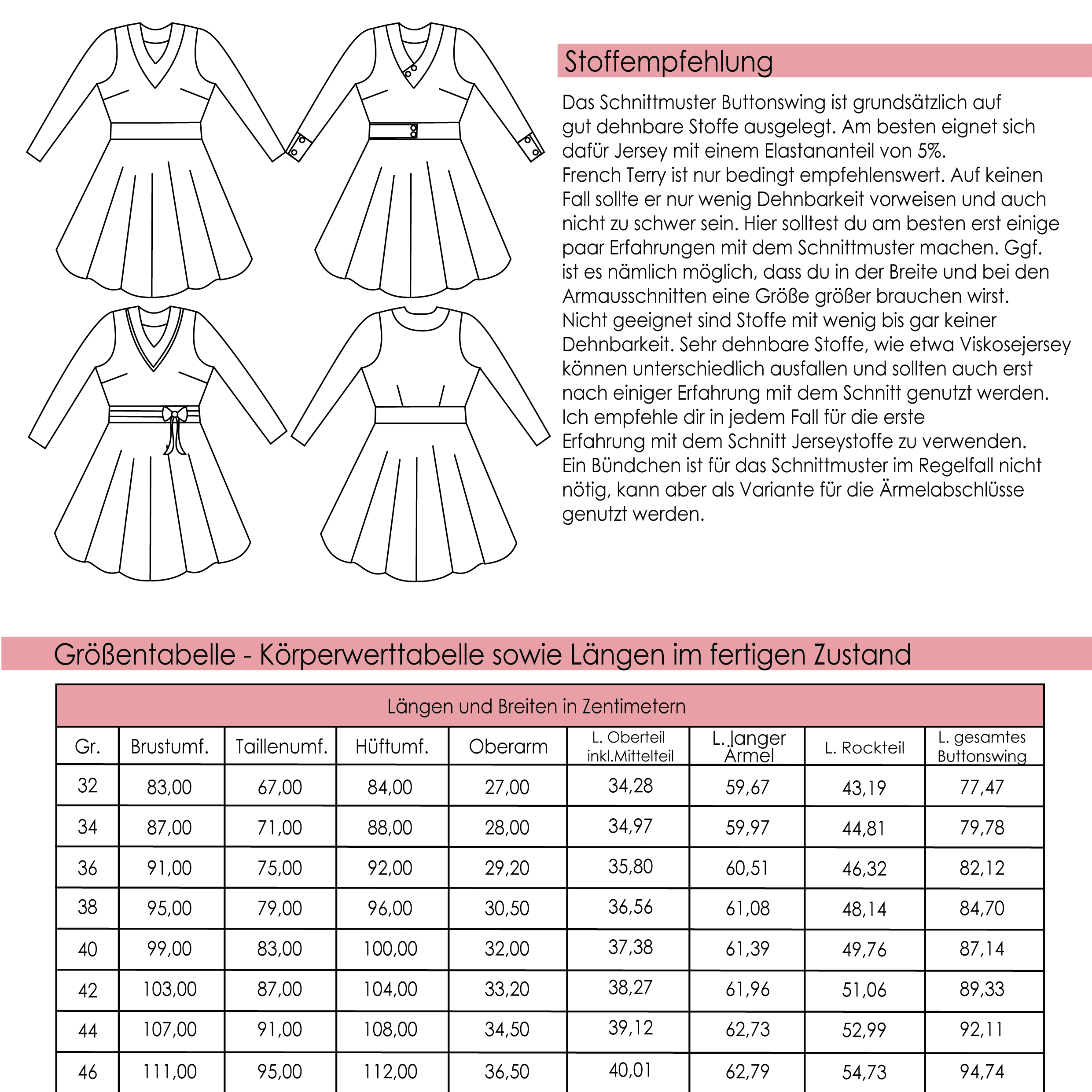 Schnittmuster Buttonswing Gr. 32 bis 54 - Sewando