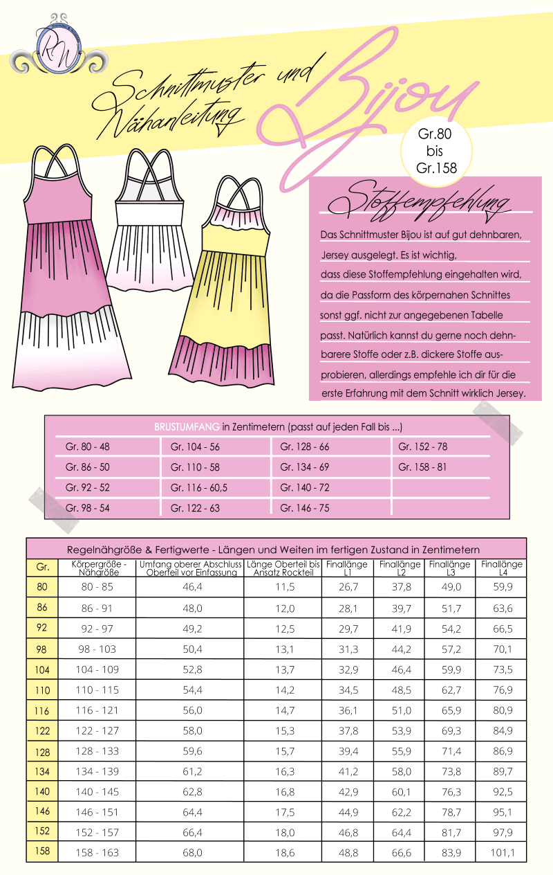 Schnittmuster Bijou Gr. 80 bis 158 Top/Tunika/Kleid - Sewando