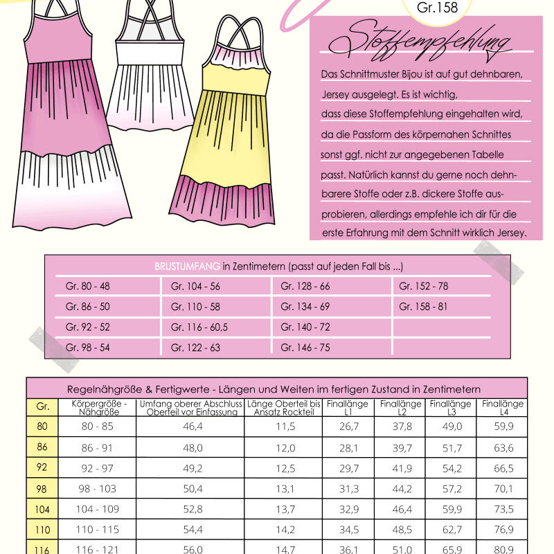 Schnittmuster Bijou Gr. 80 bis 158 Top/Tunika/Kleid - Sewando
