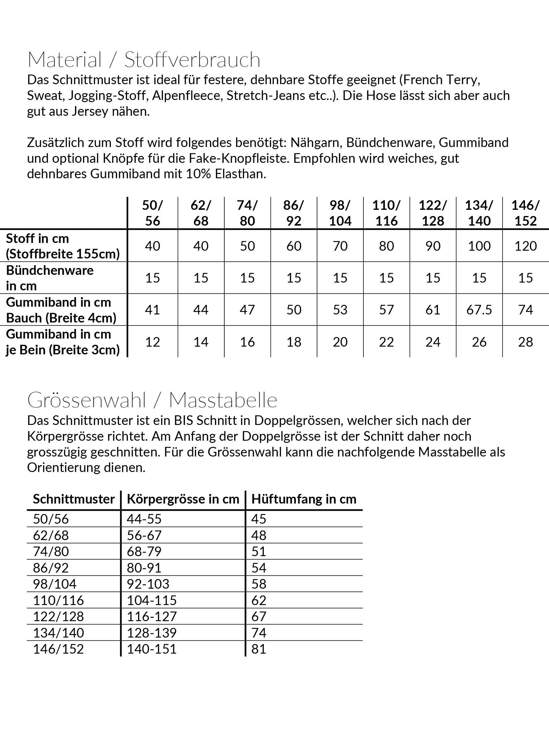 Hose Ben, Schnittmuster Grösse 50-152 - Sewando