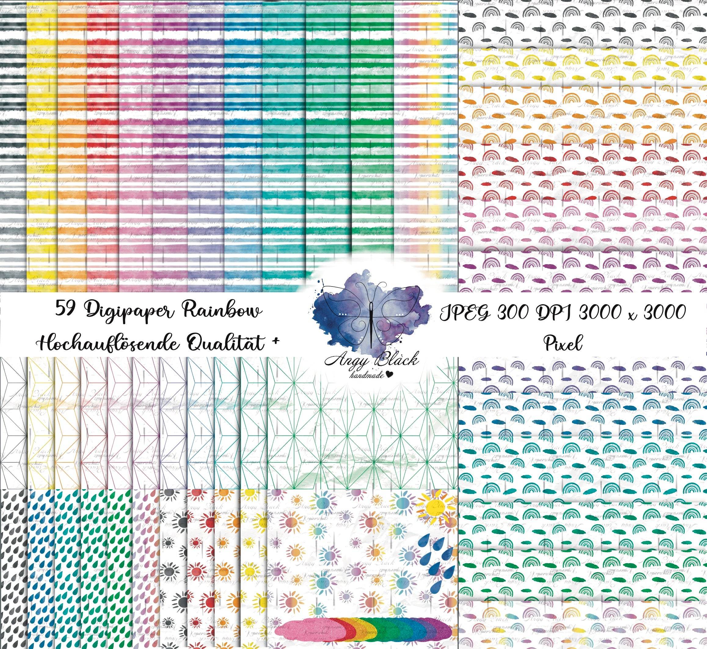 Digiset „Rainbow“ bunt! Digipaper, Digistamps - Sewando