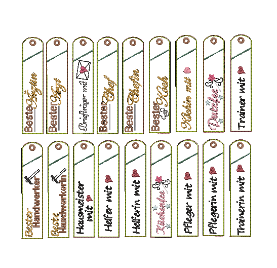 Stickdatei Stifteetui ITH Berufe für einen Kugelschreiber XL SET 18 Motive - Sewando