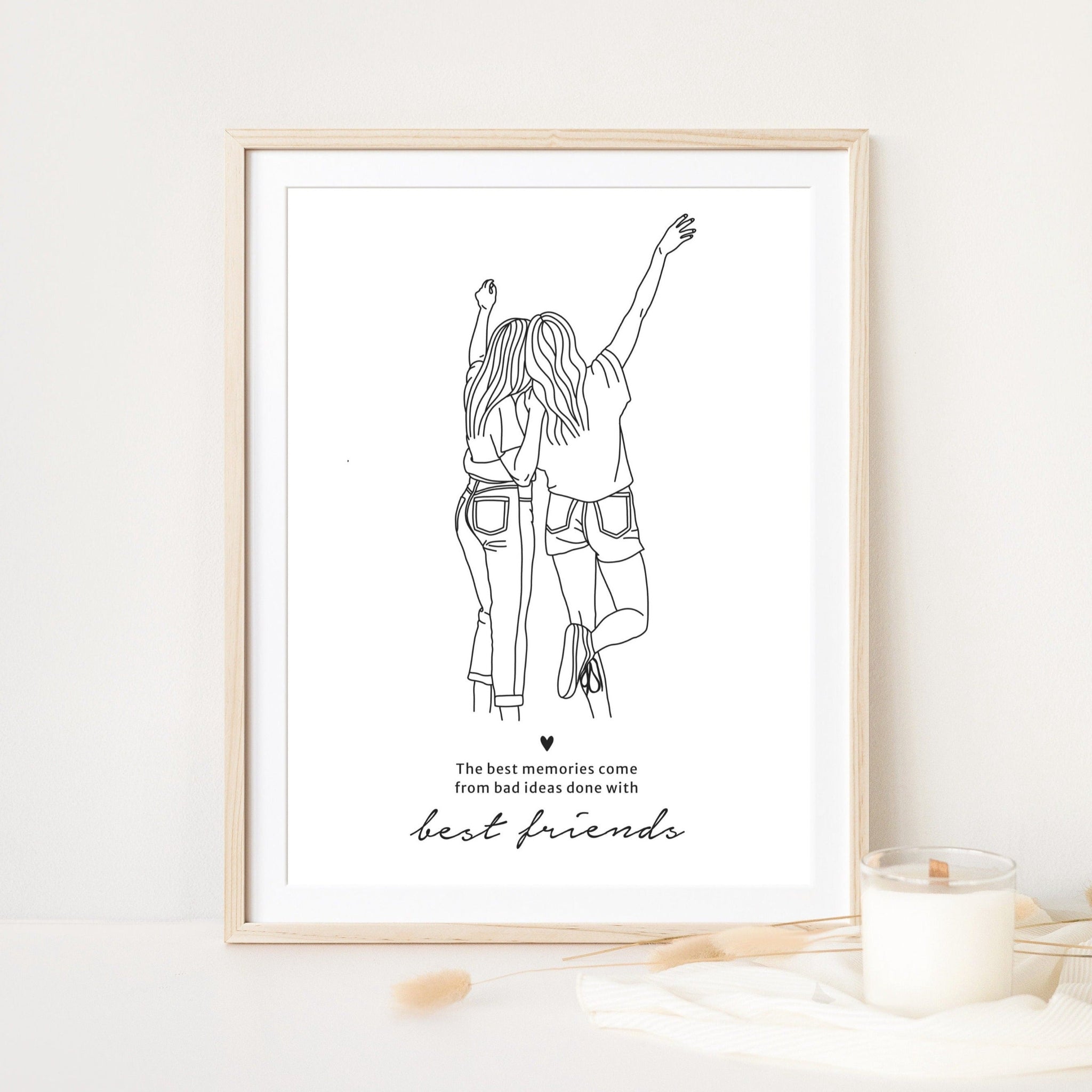 Digitale Plotterdatei „The Best Memories Come From Bad Ideas Done with Best Friends“ – Line Art Design mit zwei Mädels, die sich umarmen. Ideal für Freundschaftsgeschenke und DIY-Projekte für Freundinnen.