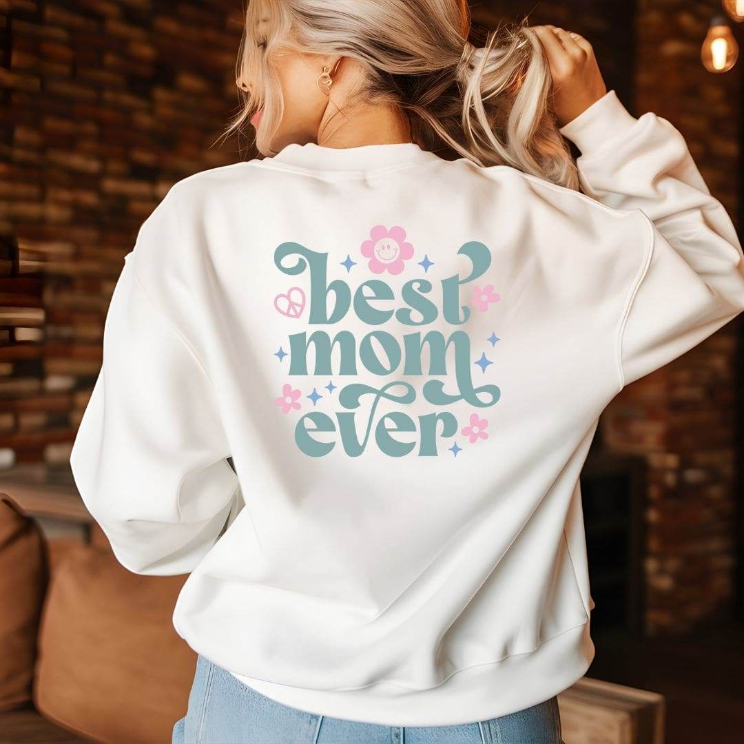 Plotterdatei „Best Mom Ever“ – Retro Design mit Blumen & Smiley – Muttertag - Sewando