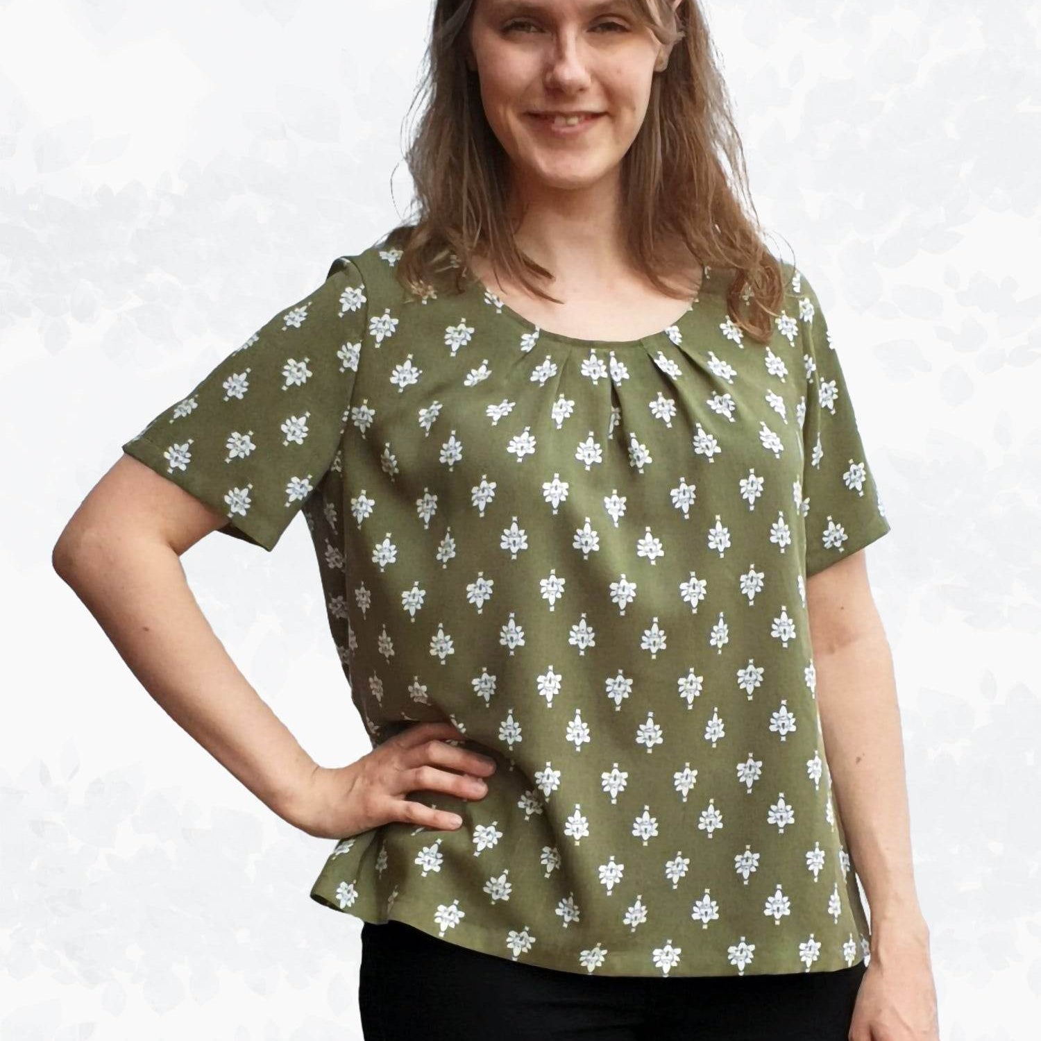 Schnittmuster Betty – Bluse mit Falten & Kellerfalte in 4 Ärmellängen Gr. 34-50 / Bu 80-116 - Sewando