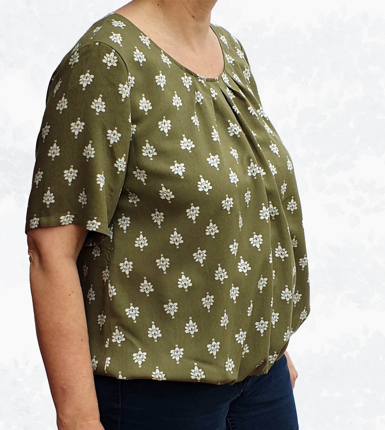 Schnittmuster Betty – Bluse mit Falten & Kellerfalte in 4 Ärmellängen Gr. 34-50 / Bu 80-116 - Sewando