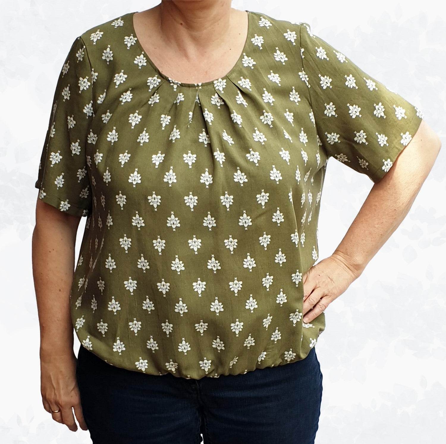 Schnittmuster Betty – Bluse mit Falten & Kellerfalte in 4 Ärmellängen Gr. 34-50 / Bu 80-116 - Sewando
