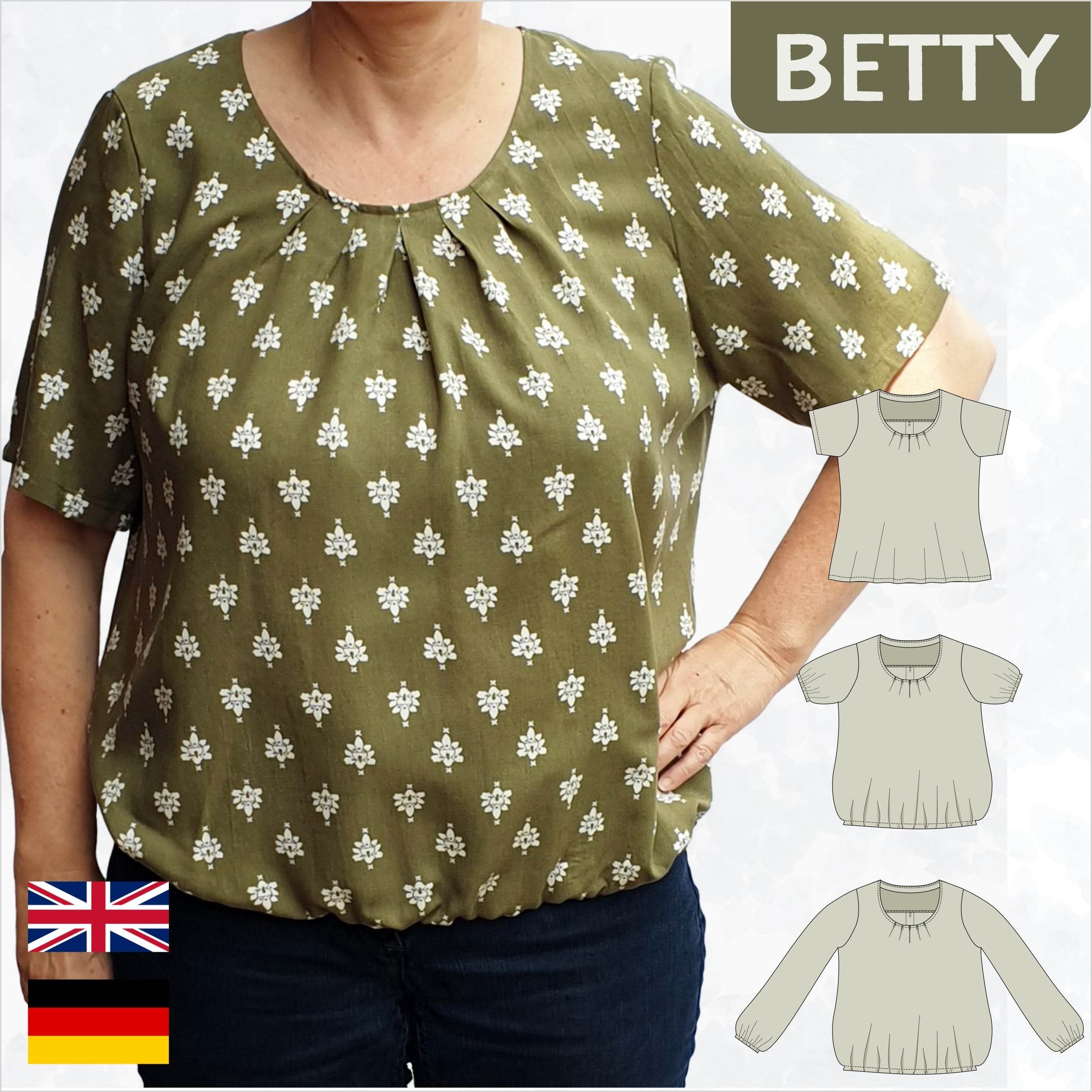 Betty – Bluse mit Falten & Kellerfalte in 4 Ärmellängen Gr. 34-50 / Bu 80-116 - Sewando