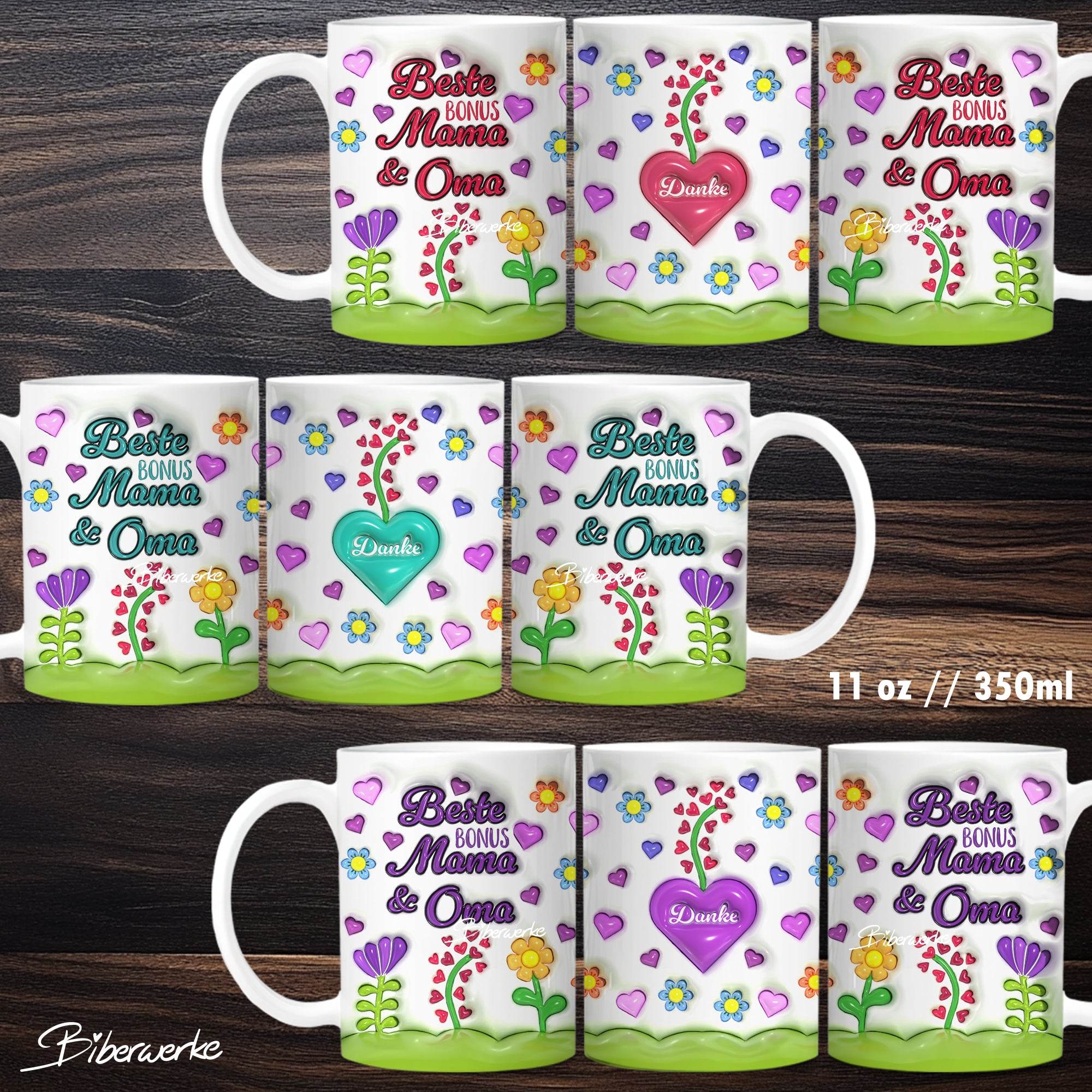 Tassenbanderole Beste Bonus Mama & Oma | Sublimation | Tassenvorlage für 350ml 11oz Tasse - Sewando