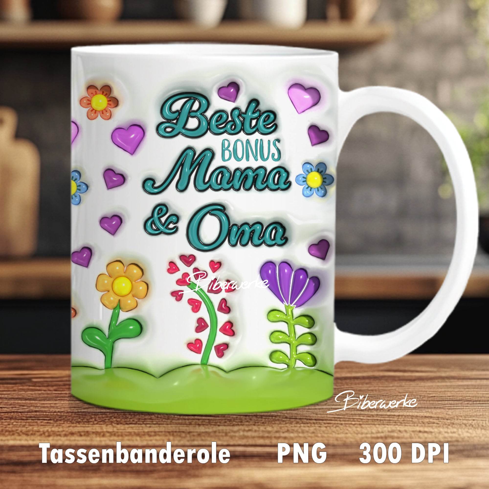Tassenbanderole Beste Bonus Mama & Oma | Sublimation | Tassenvorlage für 350ml 11oz Tasse - Sewando