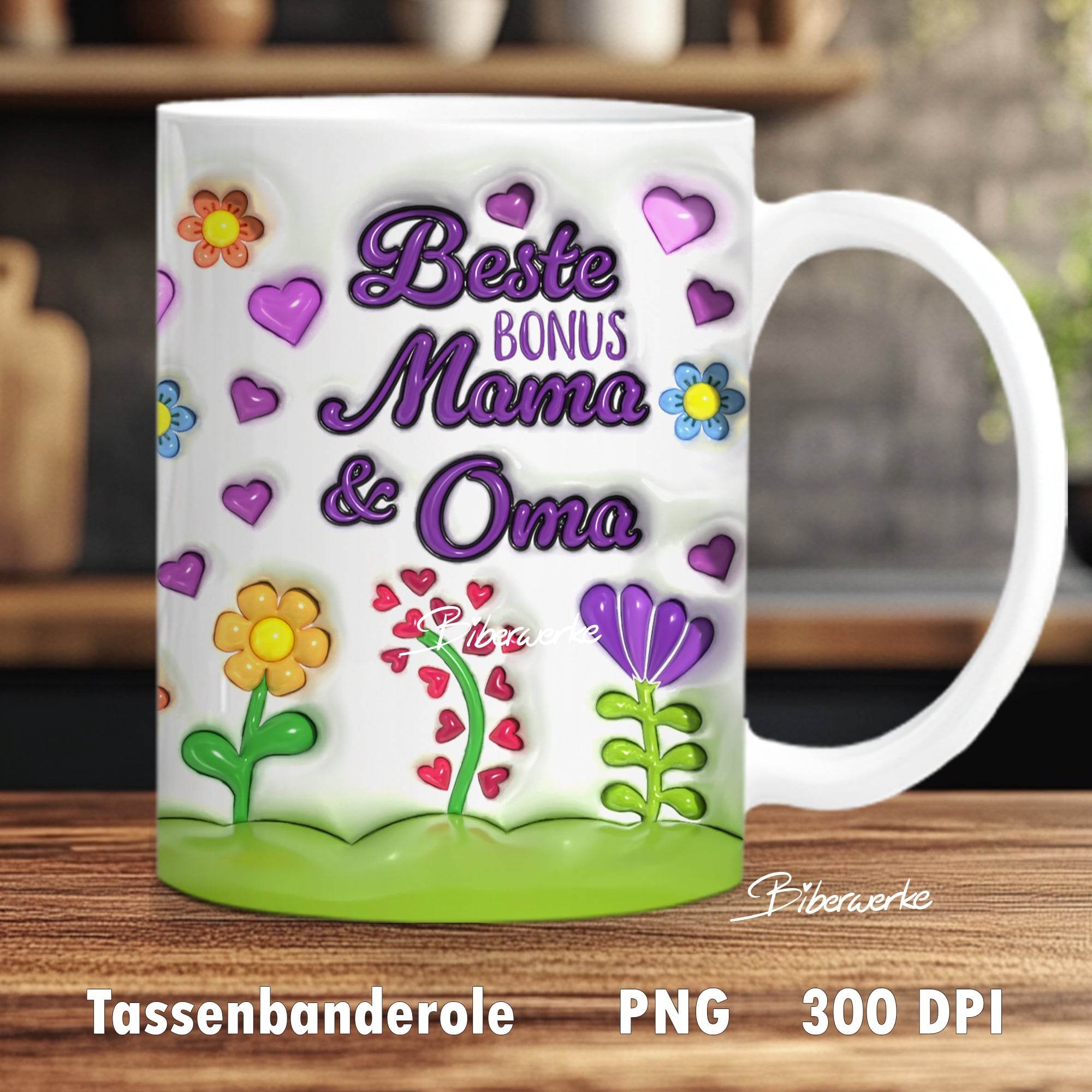 Tassenbanderole Beste Bonus Mama & Oma | Sublimation | Tassenvorlage für 350ml 11oz Tasse - Sewando