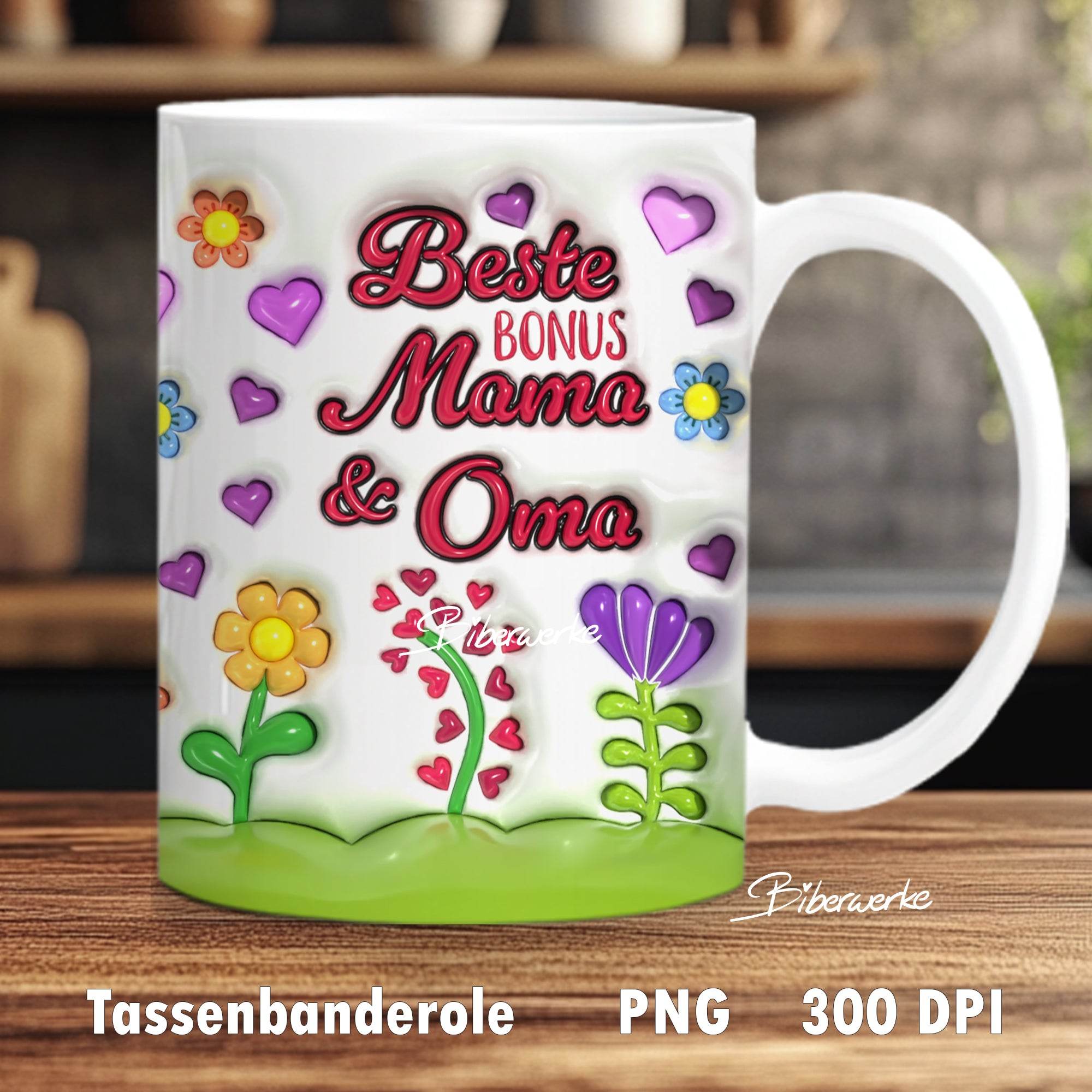 Tassenbanderole Beste Bonus Mama & Oma | Sublimation | Tassenvorlage für 350ml 11oz Tasse - Sewando