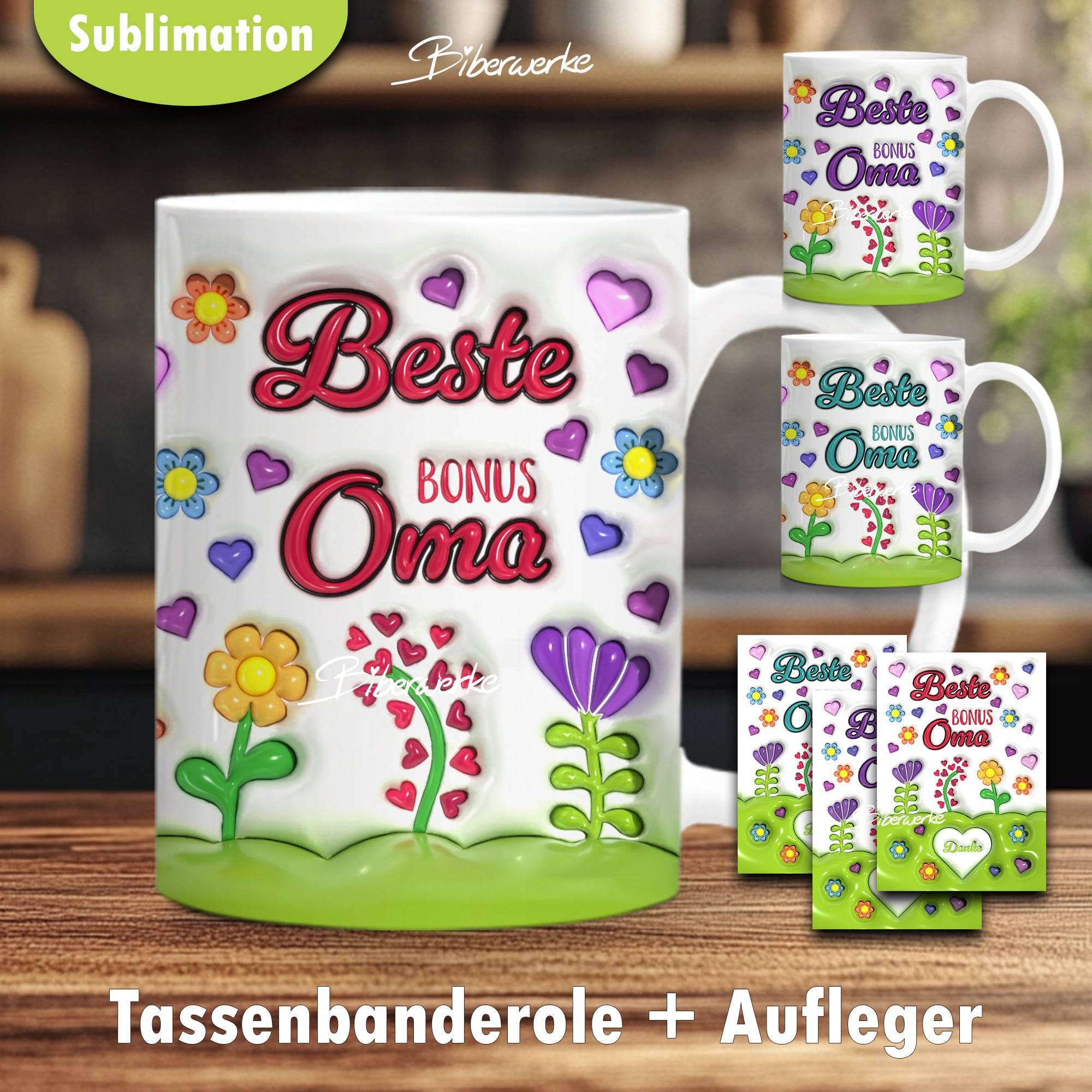 Tassenbanderole Beste Bonus Oma | Sublimation | Tassenvorlage für 350ml 11oz Tasse - Sewando
