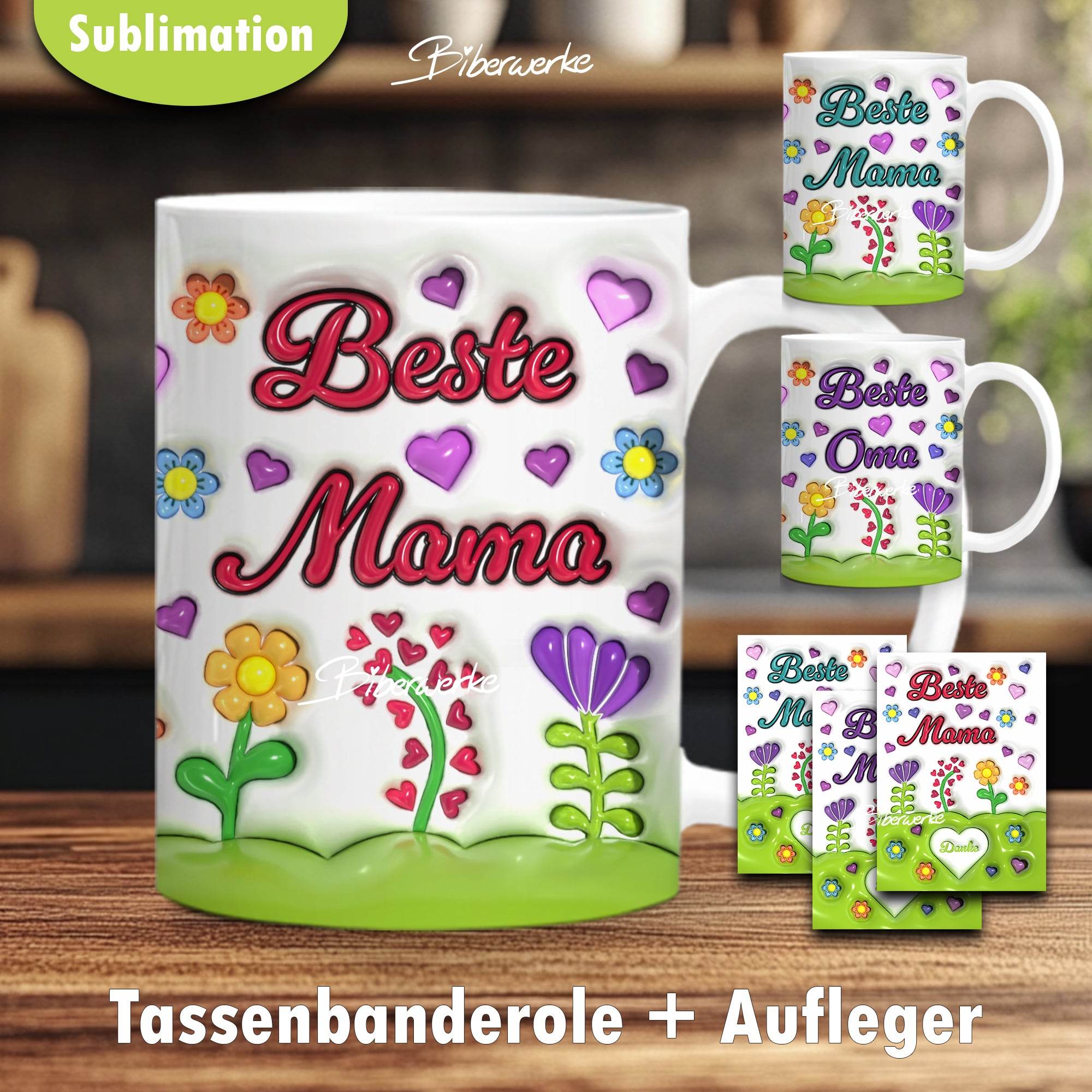 Tassenbanderole Beste Mama | Sublimation | Tassenvorlage für 350ml 11oz Tasse - Sewando