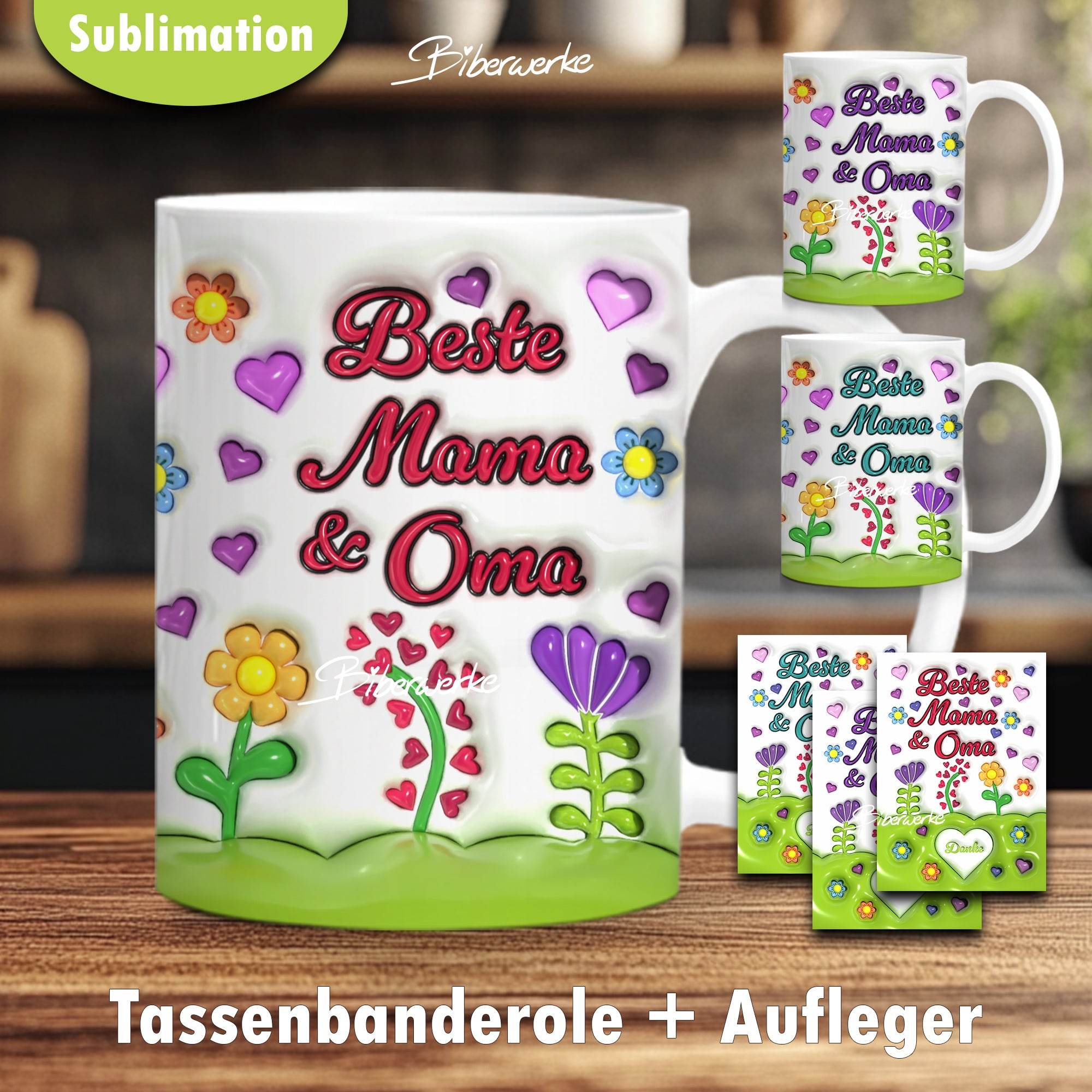 Tassenbanderole Beste Mama & Oma | Sublimation | Tassenvorlage für 350ml 11oz Tasse - Sewando