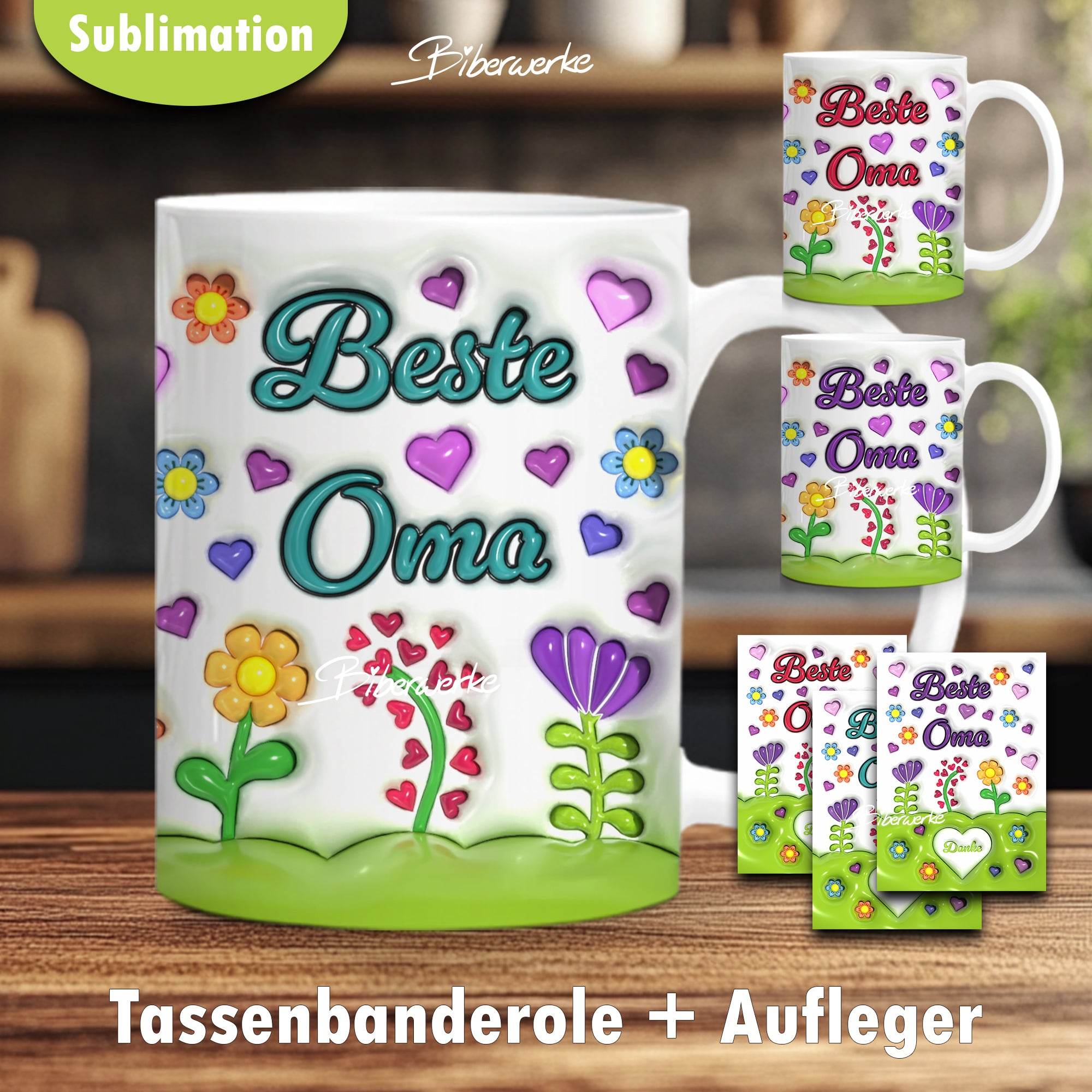 Tassenbanderole Beste Oma | Sublimation | Tassenvorlage für 350ml 11oz Tasse - Sewando