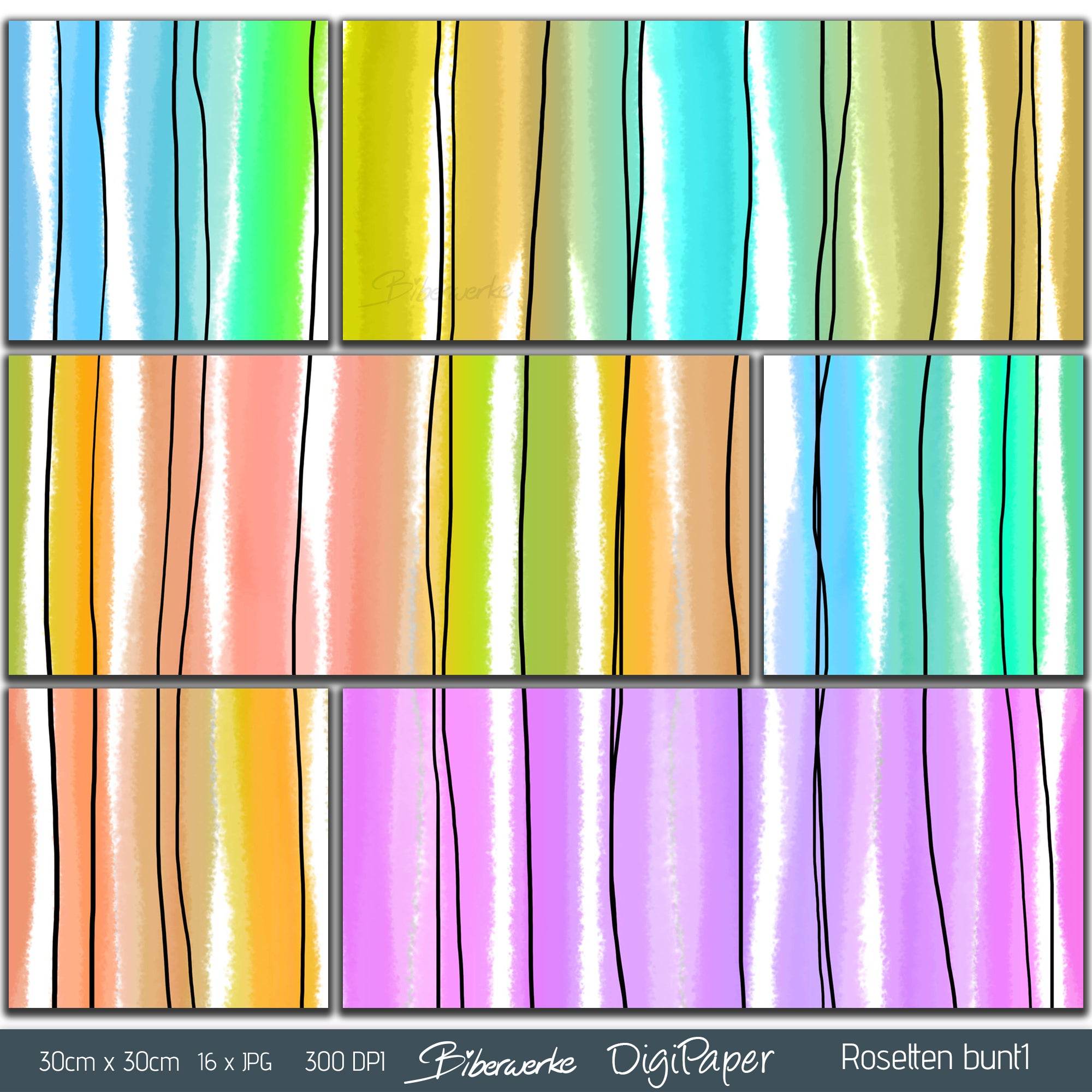 DigiPaper | Rosetten bunt 1 | 16 teiliges Set zum Drucken & Sublimieren - Sewando
