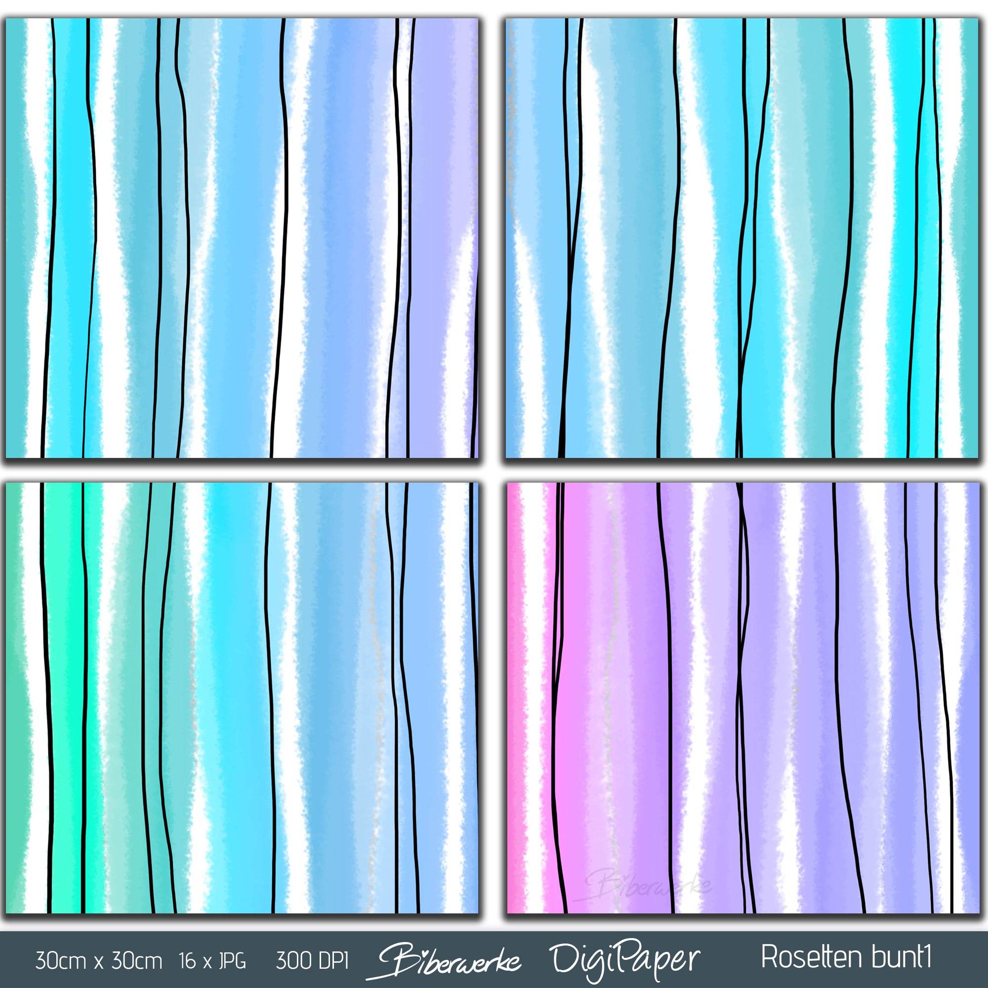 DigiPaper | Rosetten bunt 1 | 16 teiliges Set zum Drucken & Sublimieren - Sewando