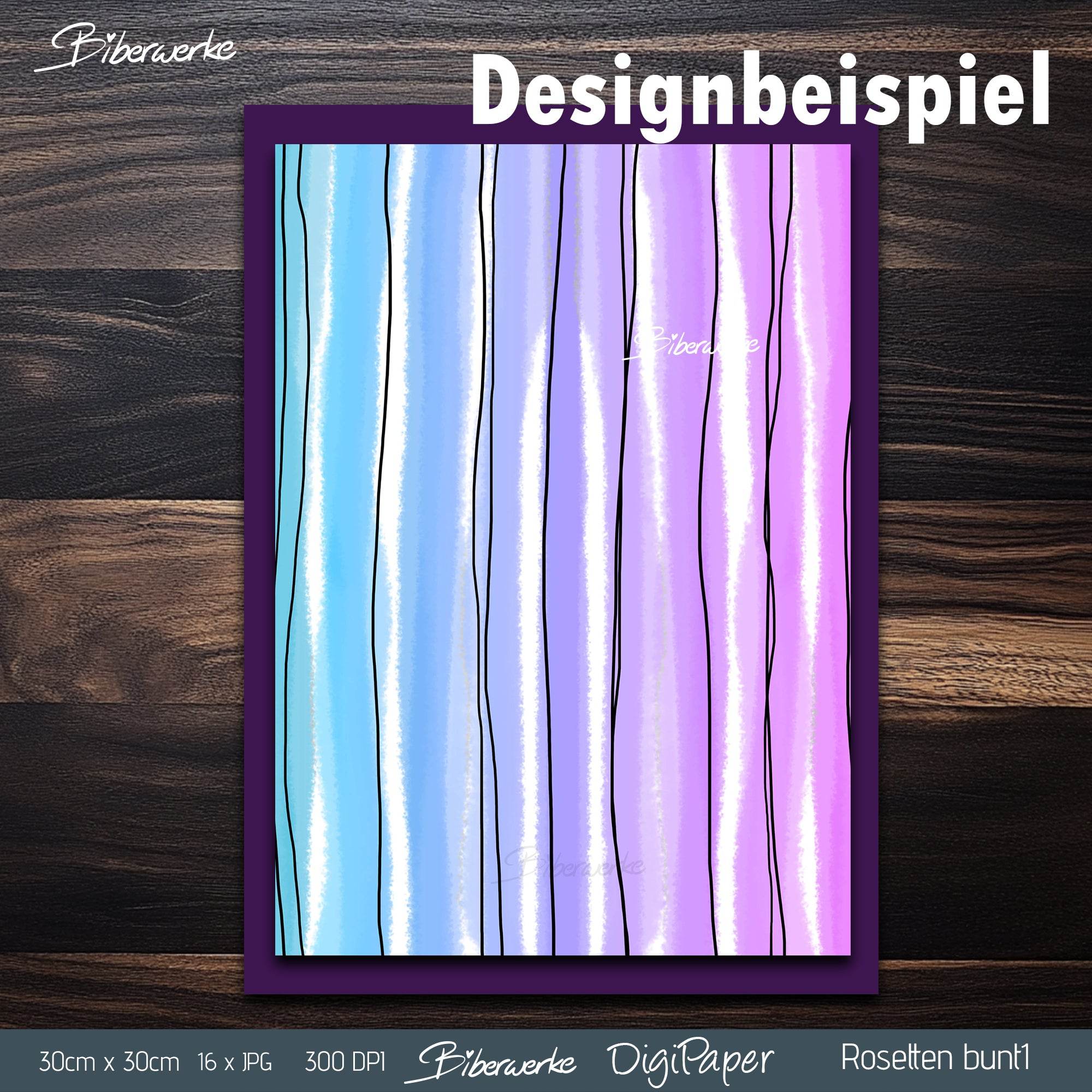 DigiPaper | Rosetten bunt 1 | 16 teiliges Set zum Drucken & Sublimieren - Sewando