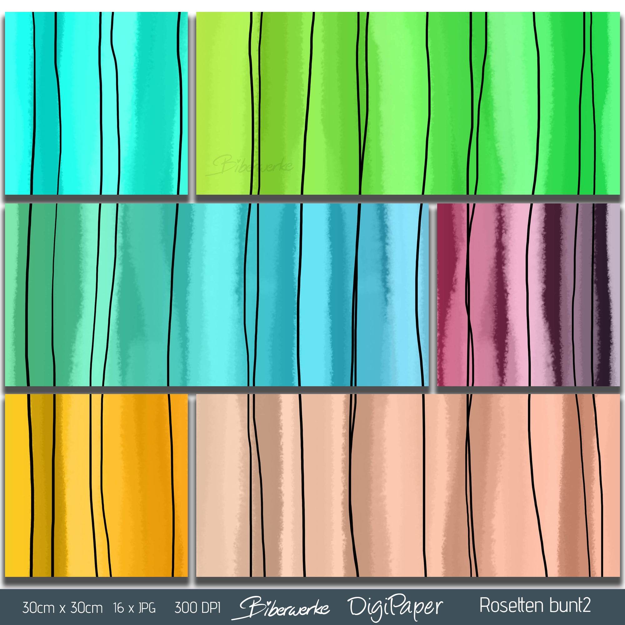 DigiPaper | Rosetten bunt 2 | 16 teiliges Set zum Drucken & Sublimieren - Sewando
