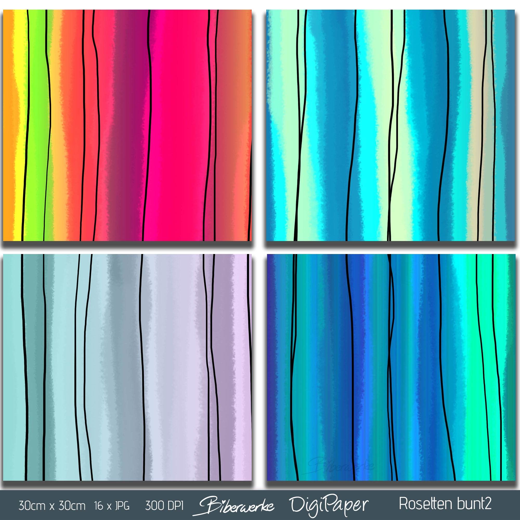 DigiPaper | Rosetten bunt 2 | 16 teiliges Set zum Drucken & Sublimieren - Sewando